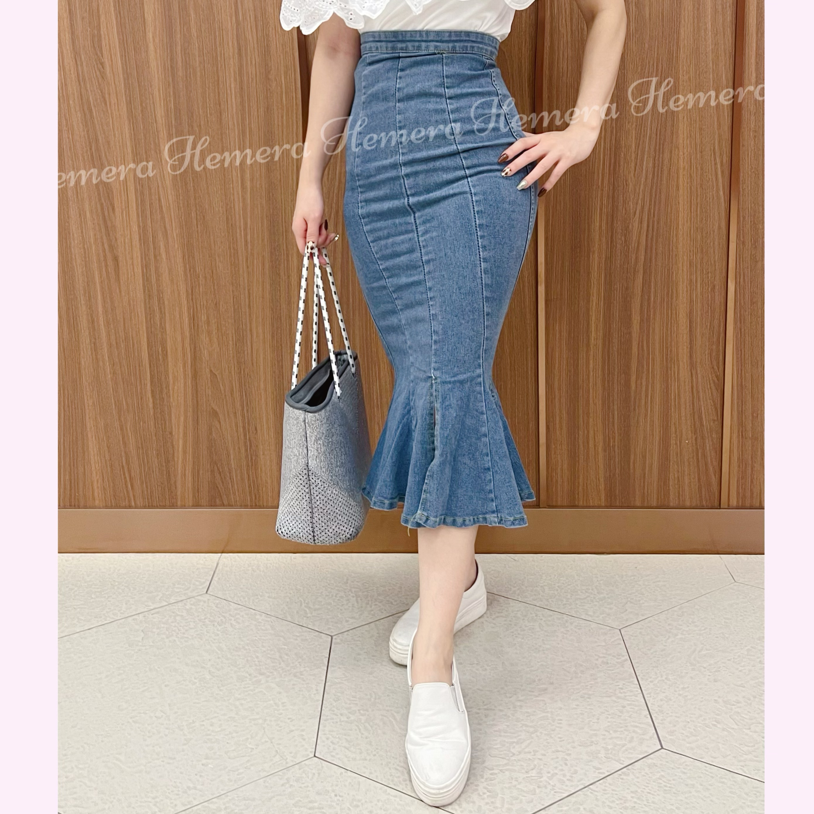 SK23S0736 魚尾開叉牛仔裙