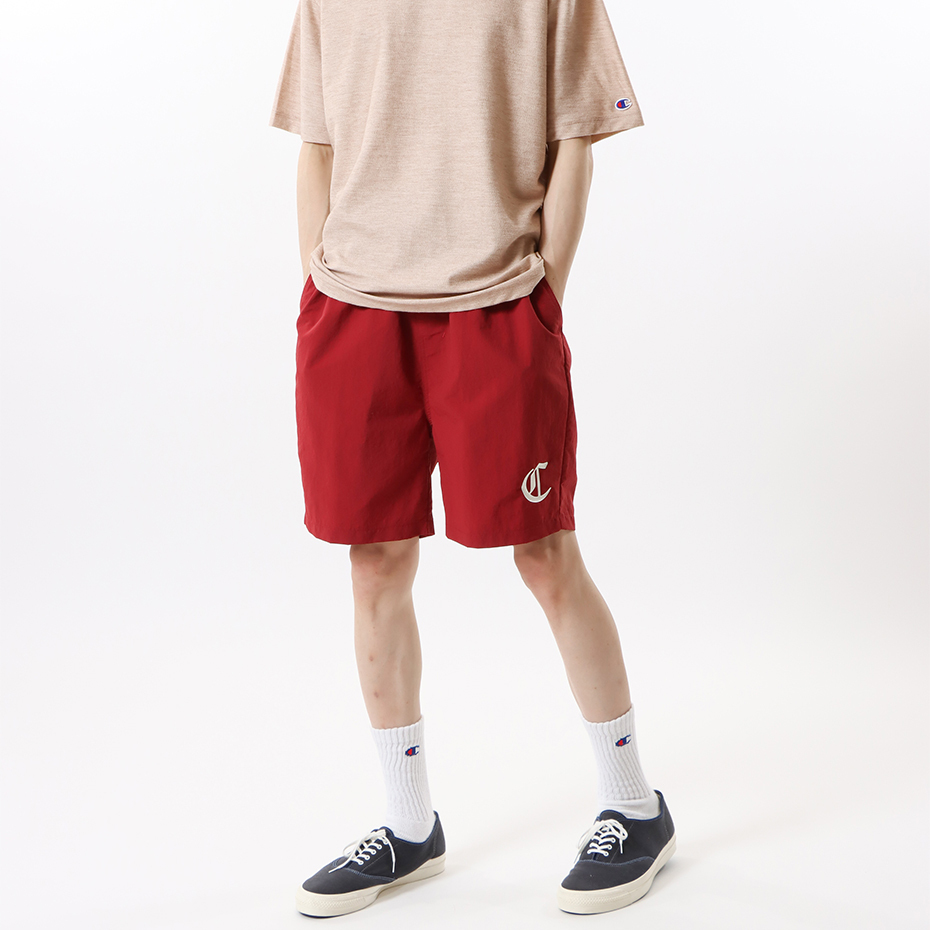 男款-CASUAL CAMP美式休閒LOGO短褲-暗紅色（C3-X505-109）