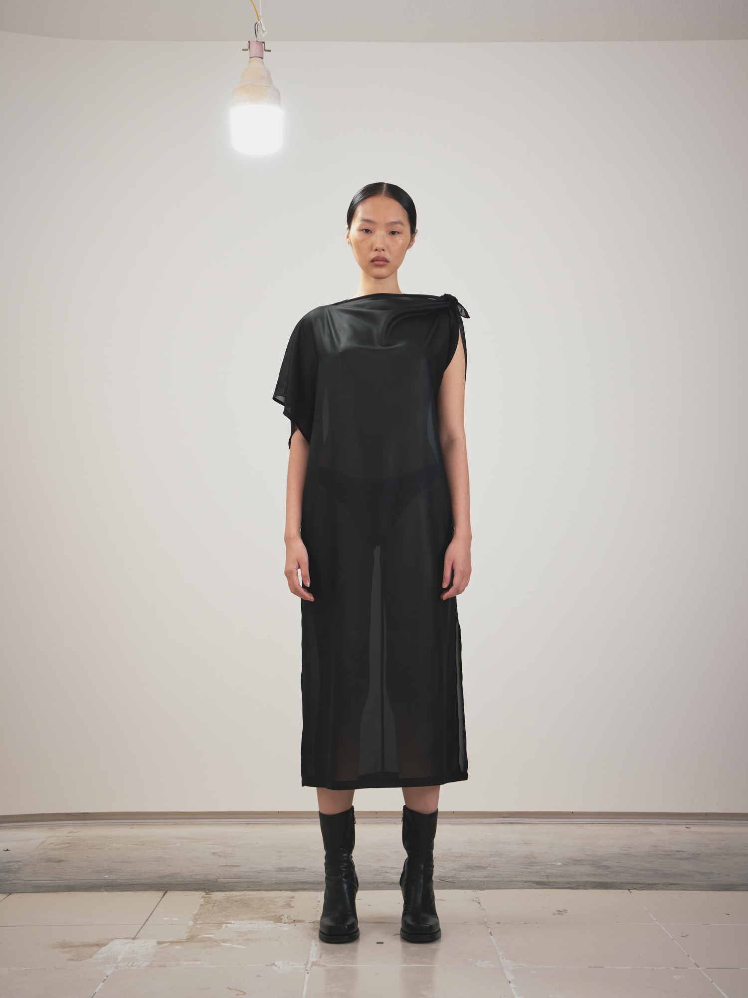 arc us arkus SS23 Black Glossy Chiffon Cutting Dres