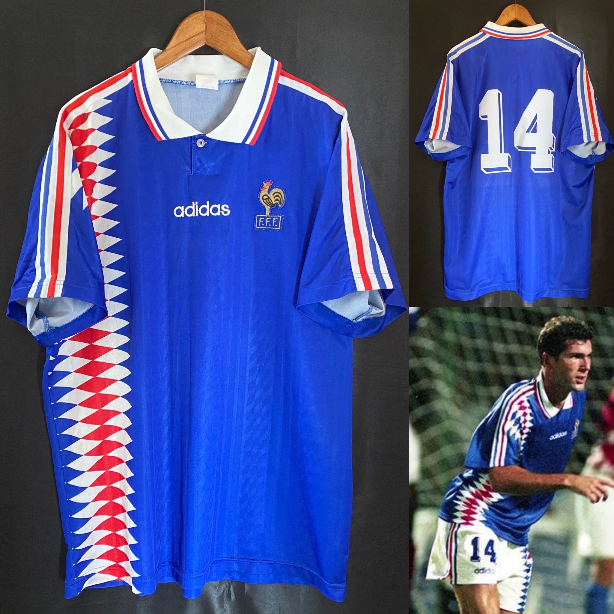 France 1994-1995 Home Official Shirt #14 Zidane Debut game