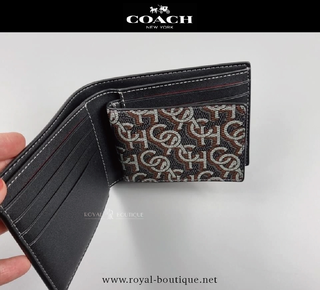 COACH 英字鎖鏈構圖滿版印花短夾