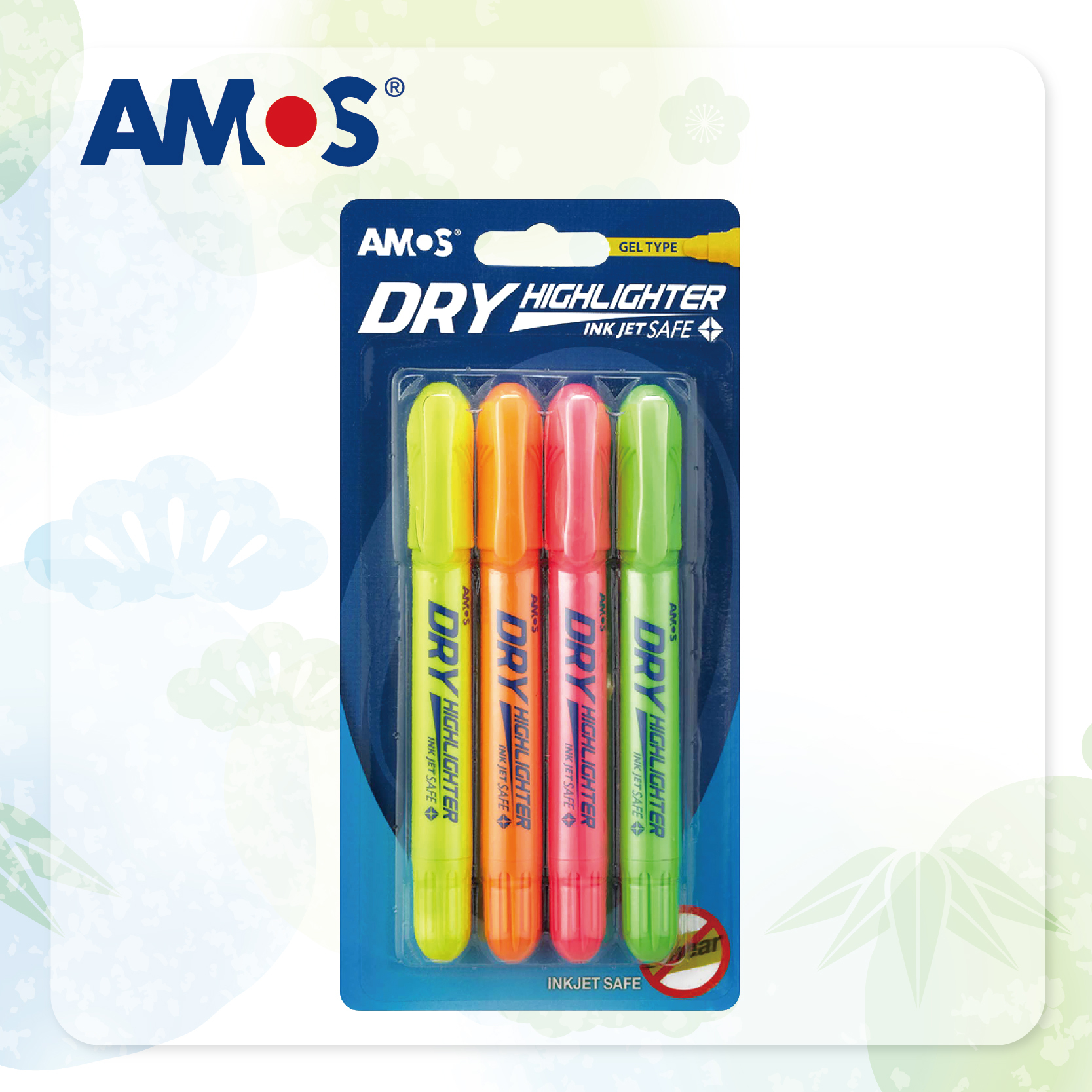 AMOS 乾性系列螢光筆 (四色掛咭裝)