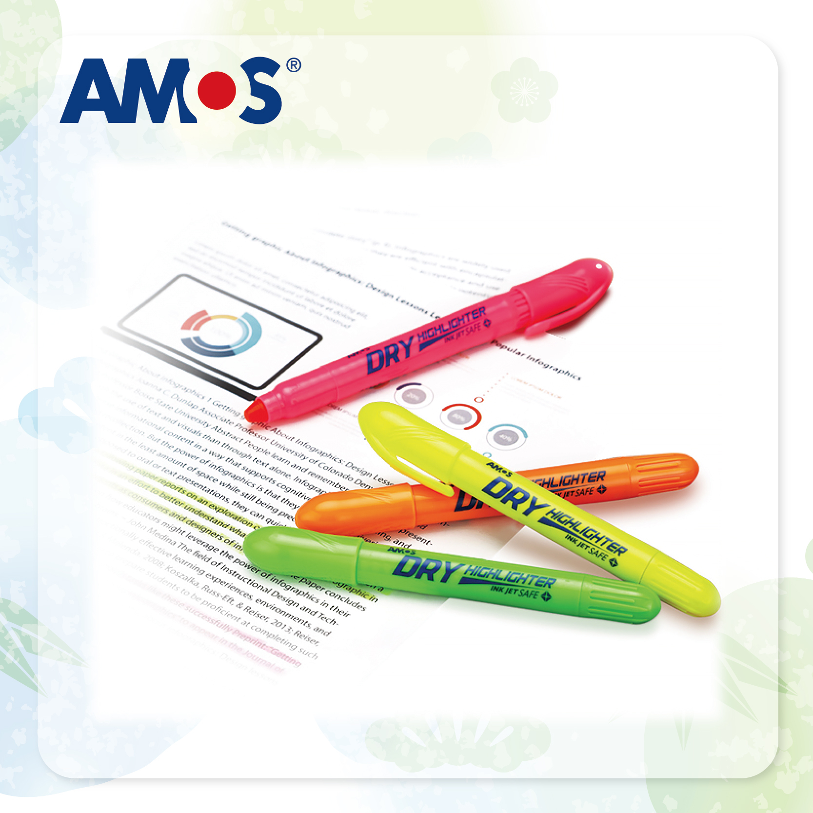 AMOS 乾性系列螢光筆 (四色掛咭裝)