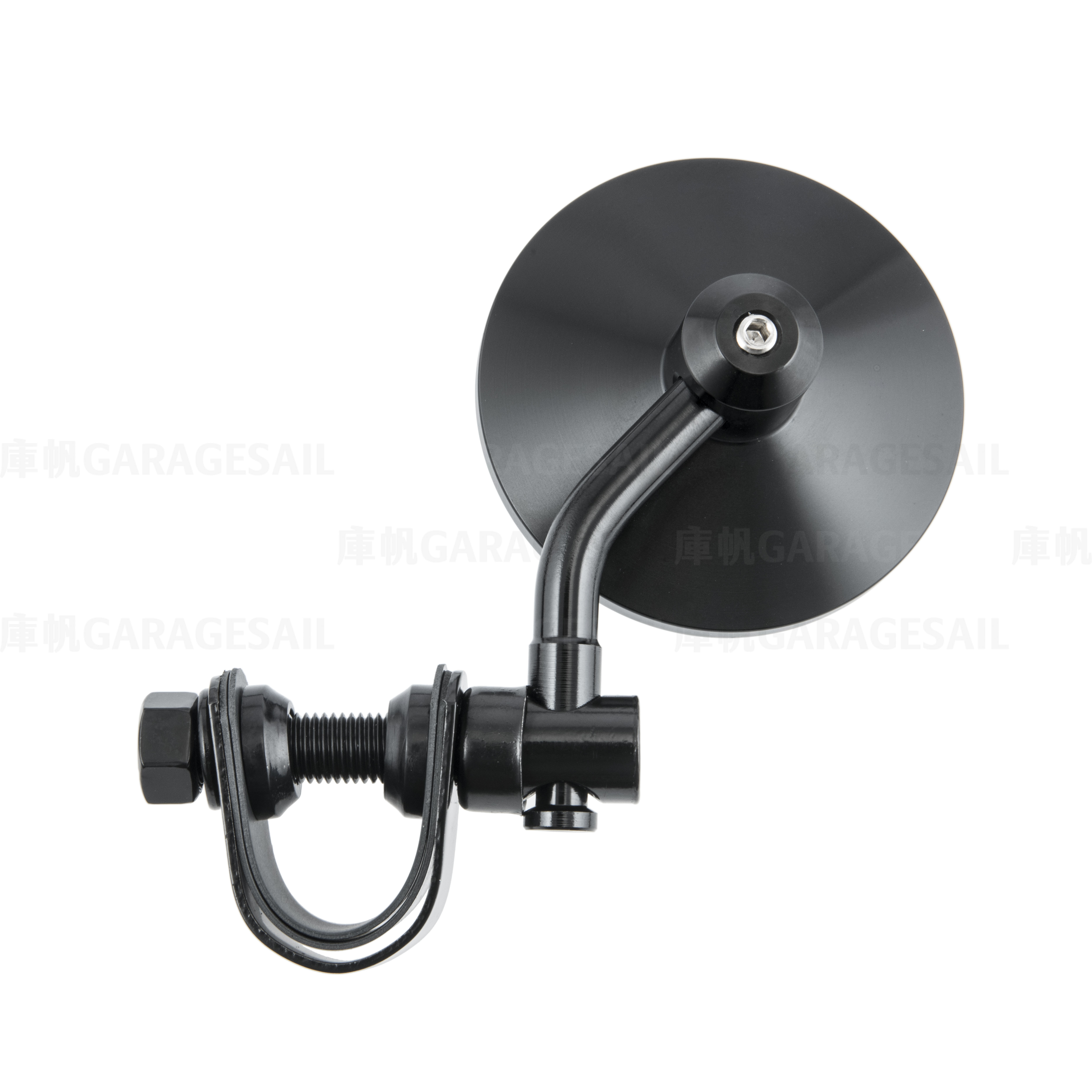 超短彎桿 夾式 後照鏡 3吋圓 - 黑