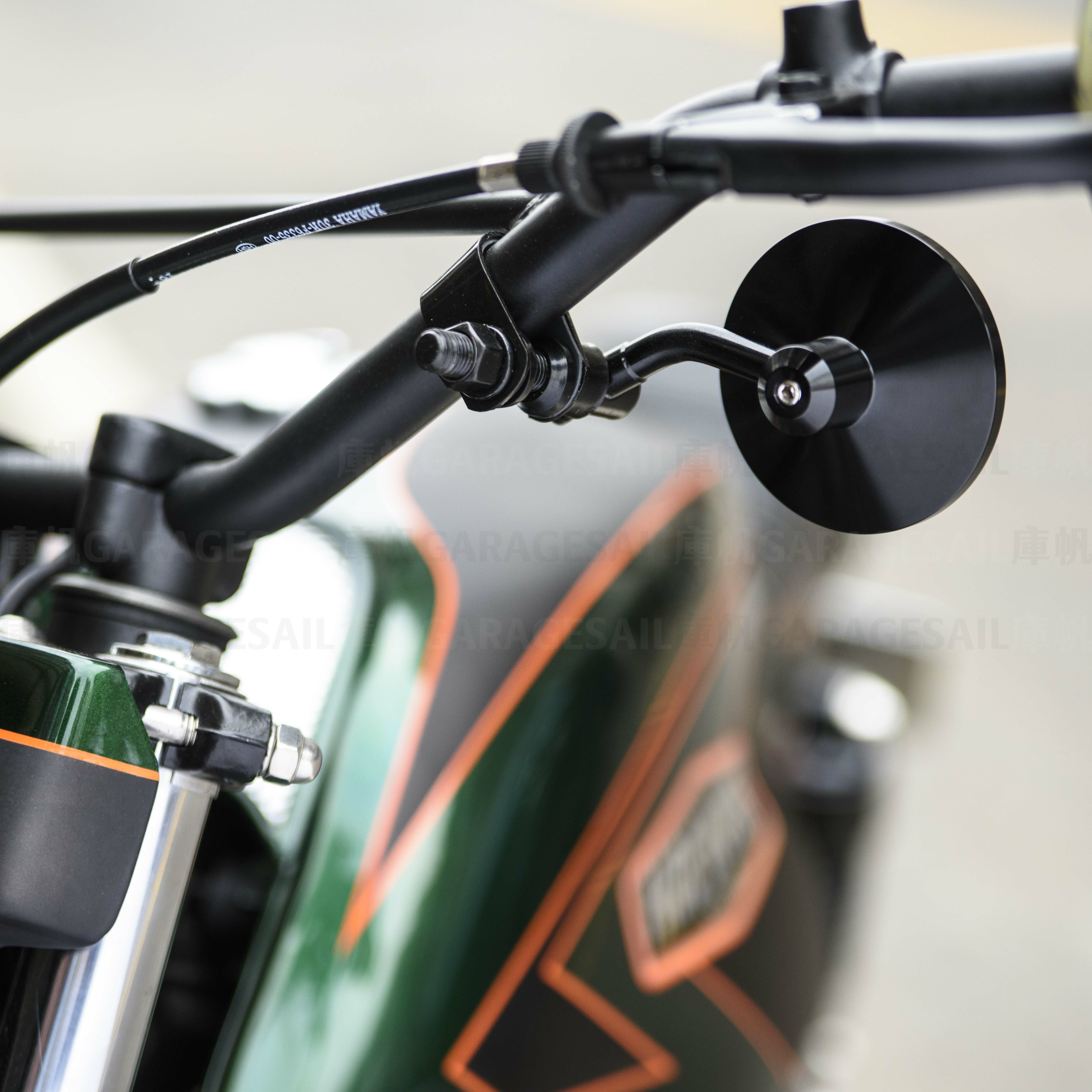 超短彎桿 夾式 後照鏡 3吋圓 - 黑