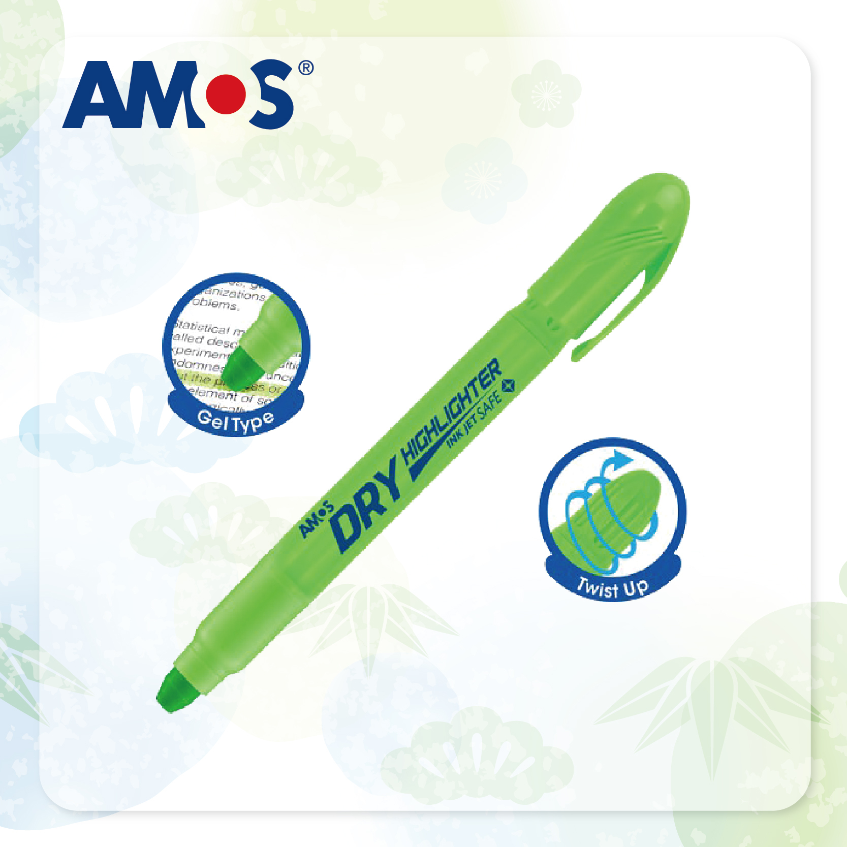 AMOS 乾性系列螢光筆 (綠色)