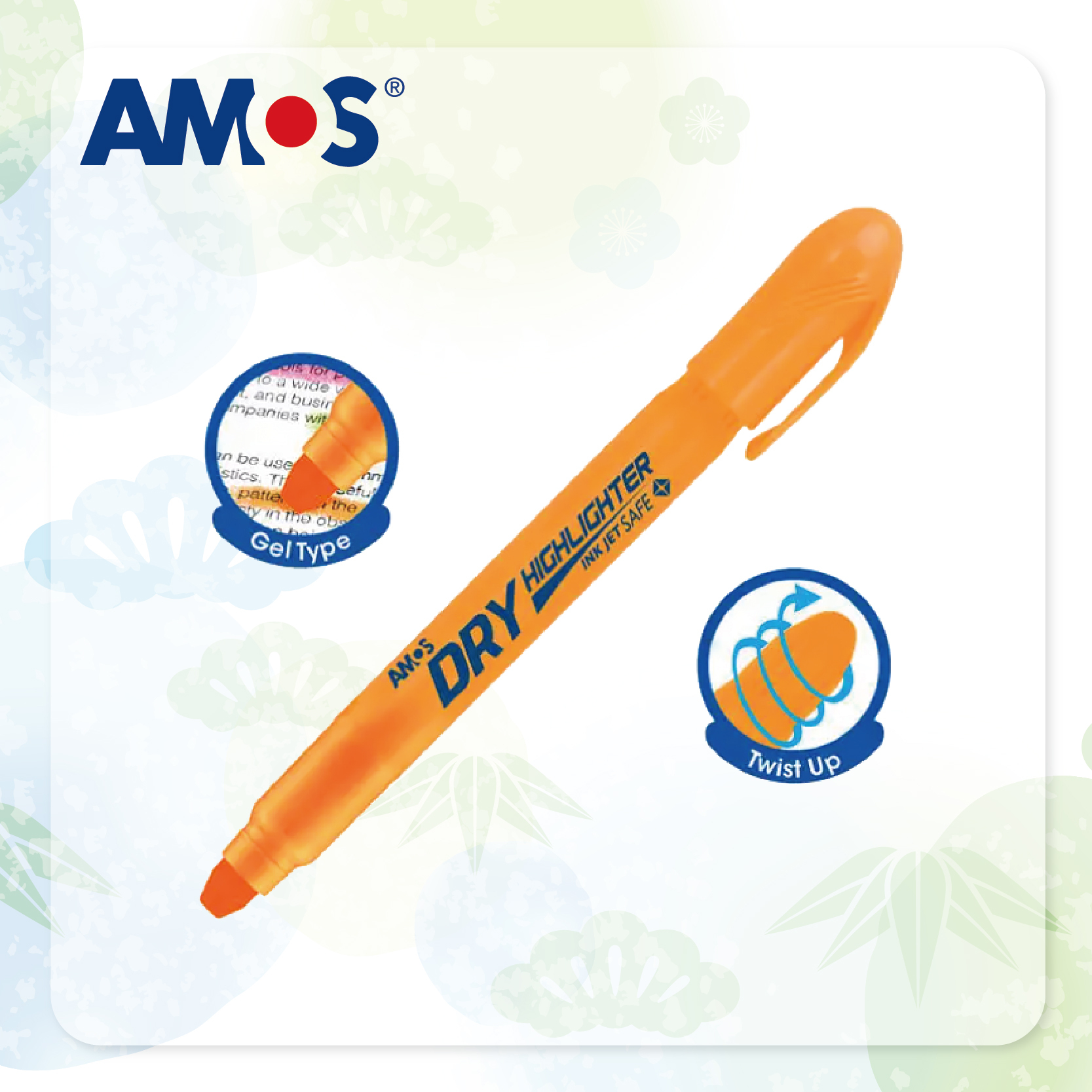 AMOS 乾性系列螢光筆 (橙色)