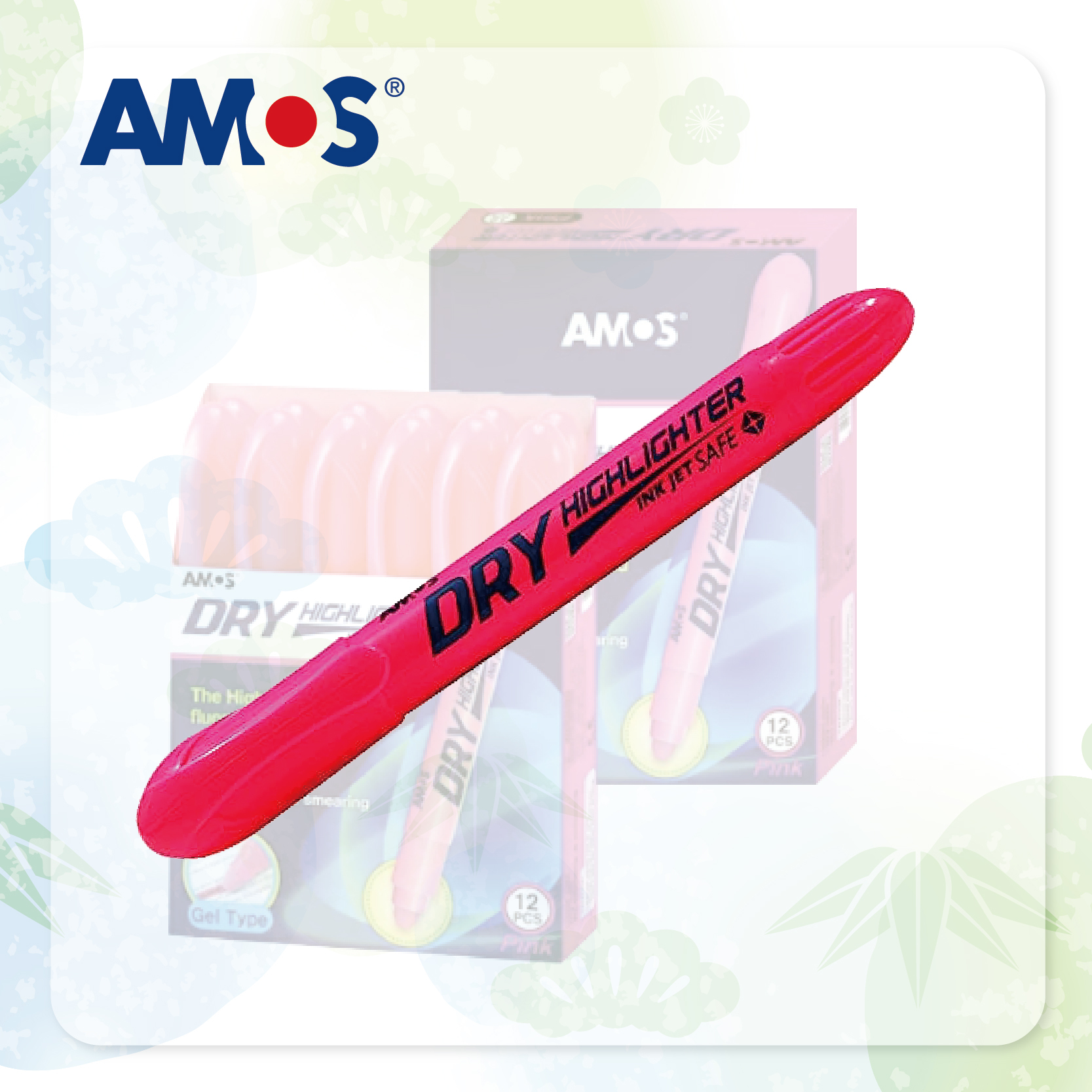AMOS 乾性系列螢光筆 (粉紅色)