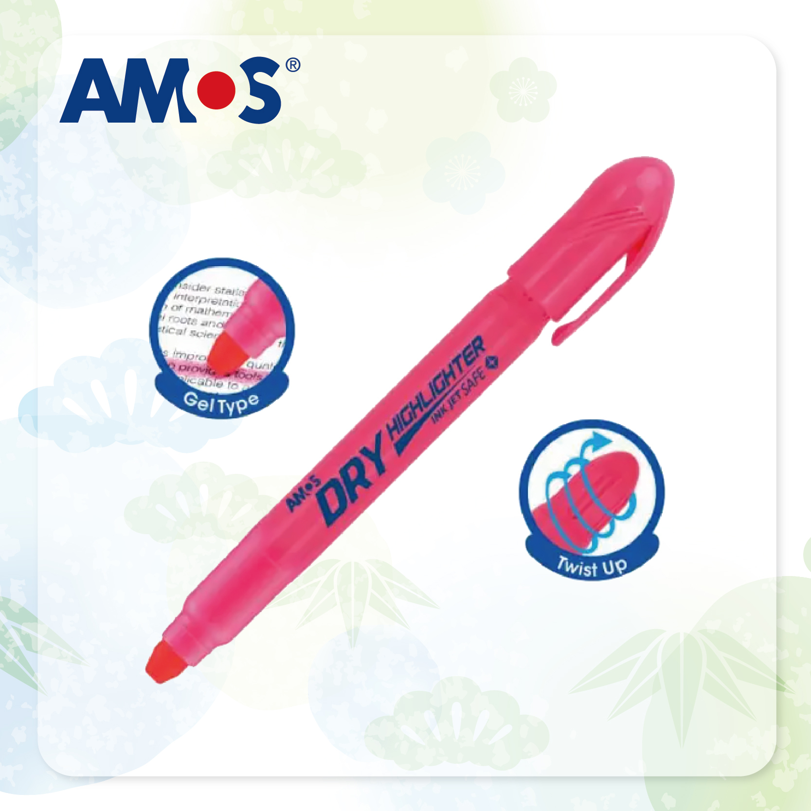 AMOS 乾性系列螢光筆 (粉紅色)