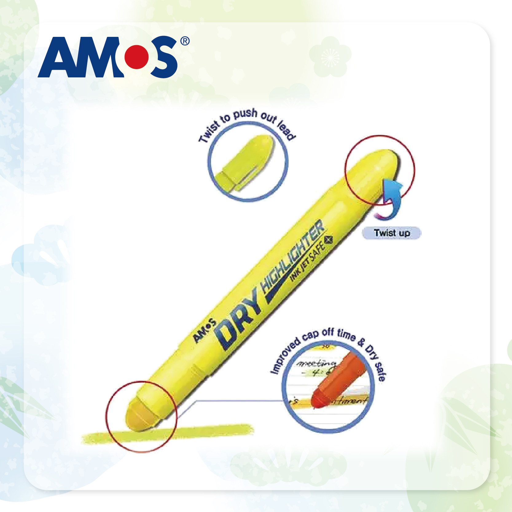 AMOS 乾性系列螢光筆 (黃色)
