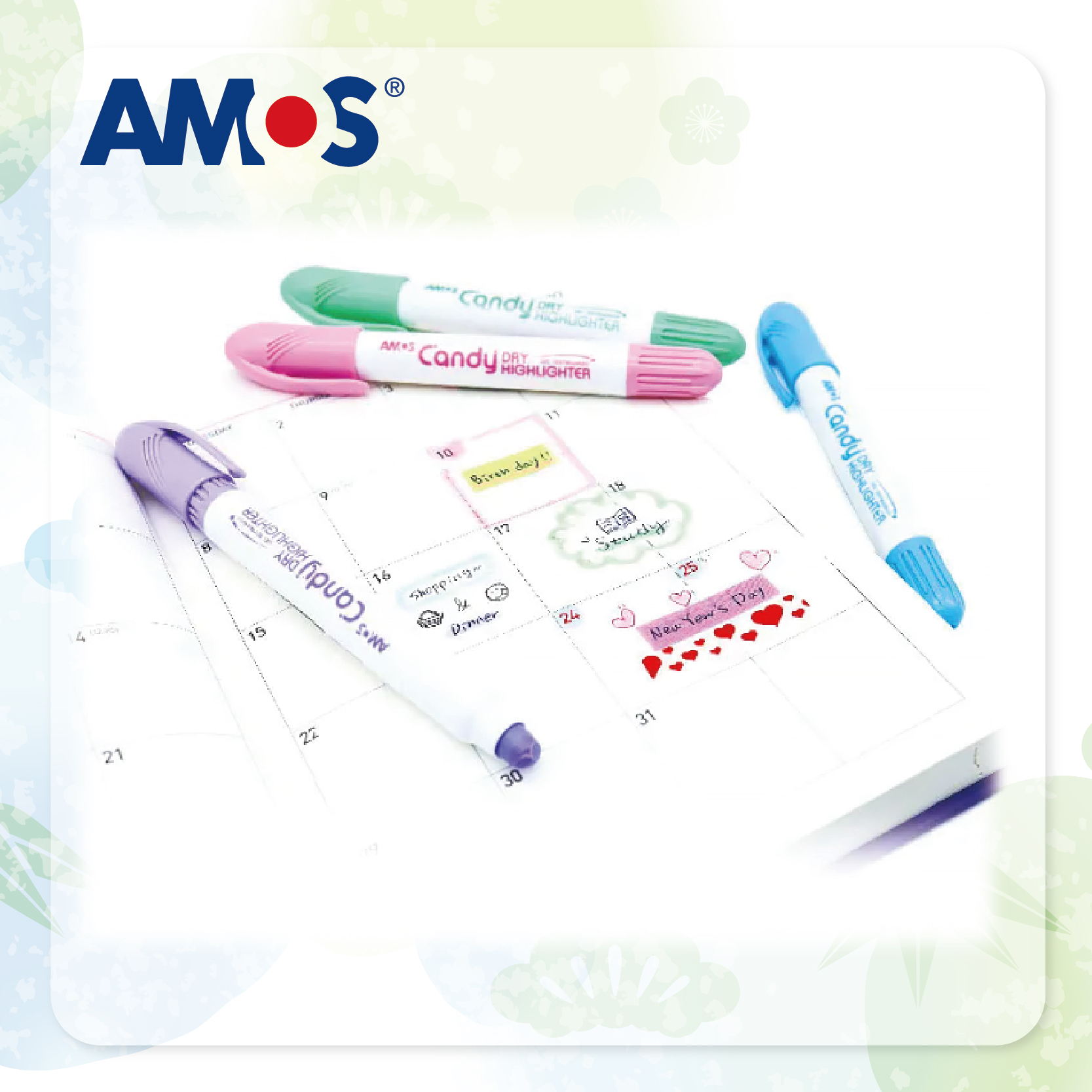 AMOS 糖果色彩乾性系列螢光筆 (乳粉紅色)
