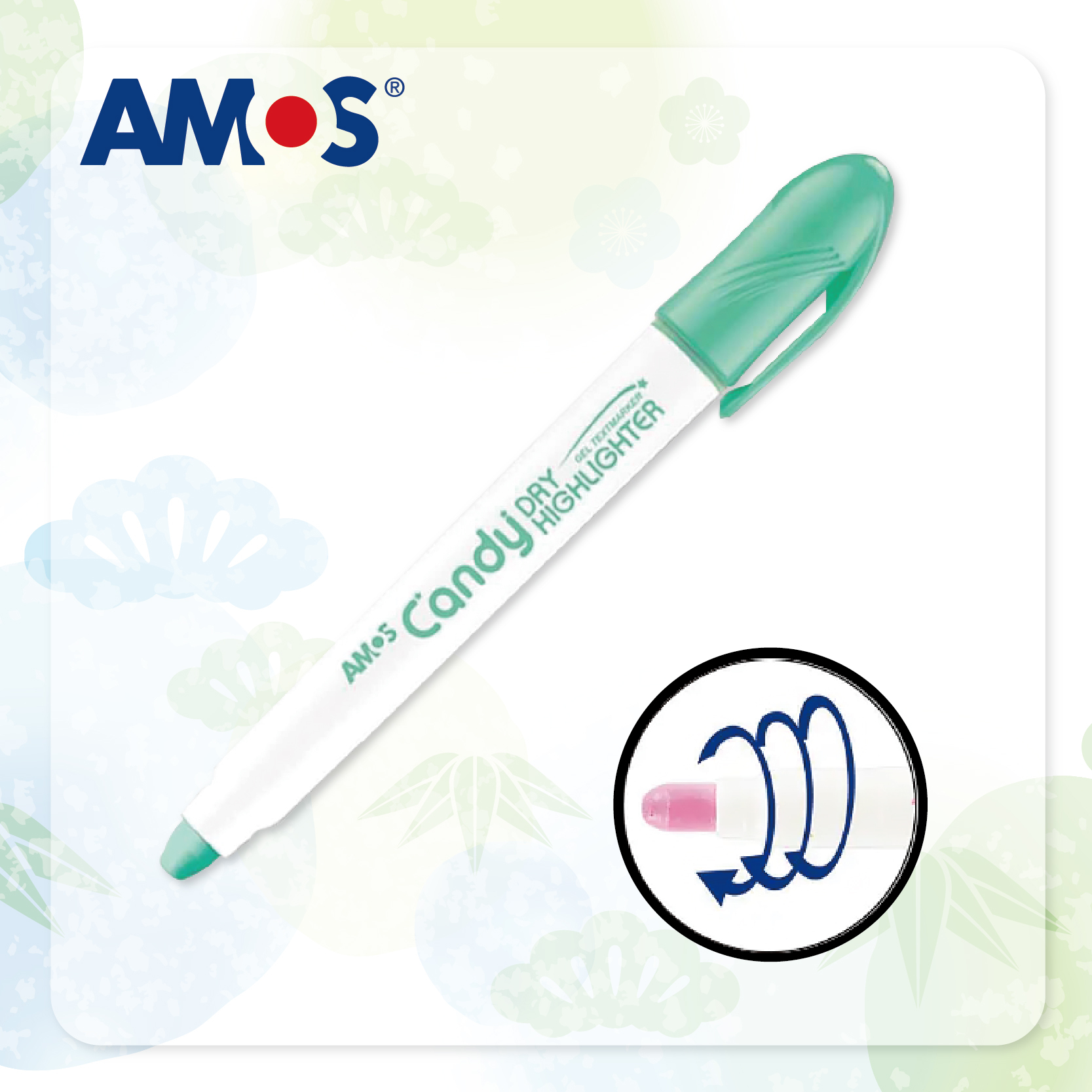 AMOS 糖果色彩乾性系列螢光筆 (翡翠綠色)