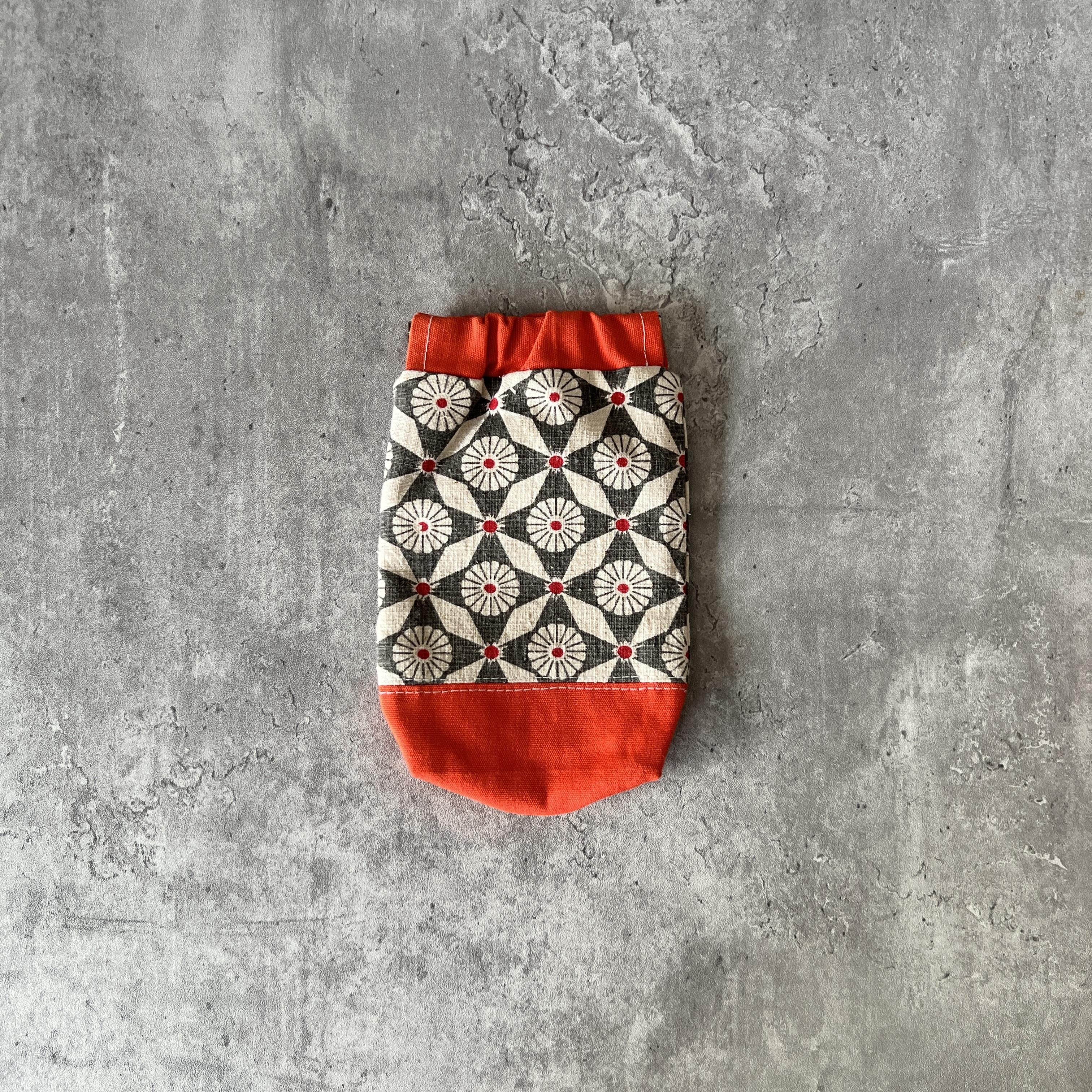 彈口快取筆袋（橙色灰花）