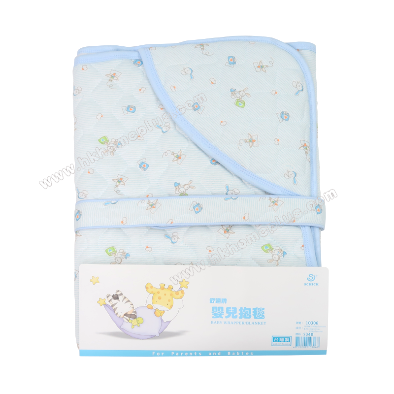 舒適牌: 台灣製 - 嬰兒兔子夾棉抱毯 (綁帶) 10306