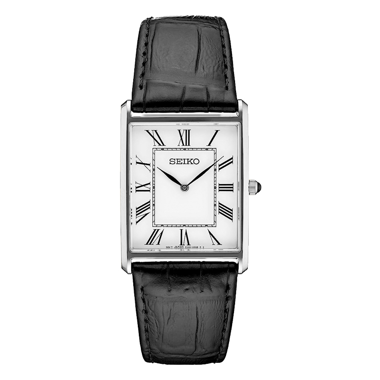 SEIKO 精工 SWR049 Tank 男裝 銀色 方形 復古 石英 皮帶錶