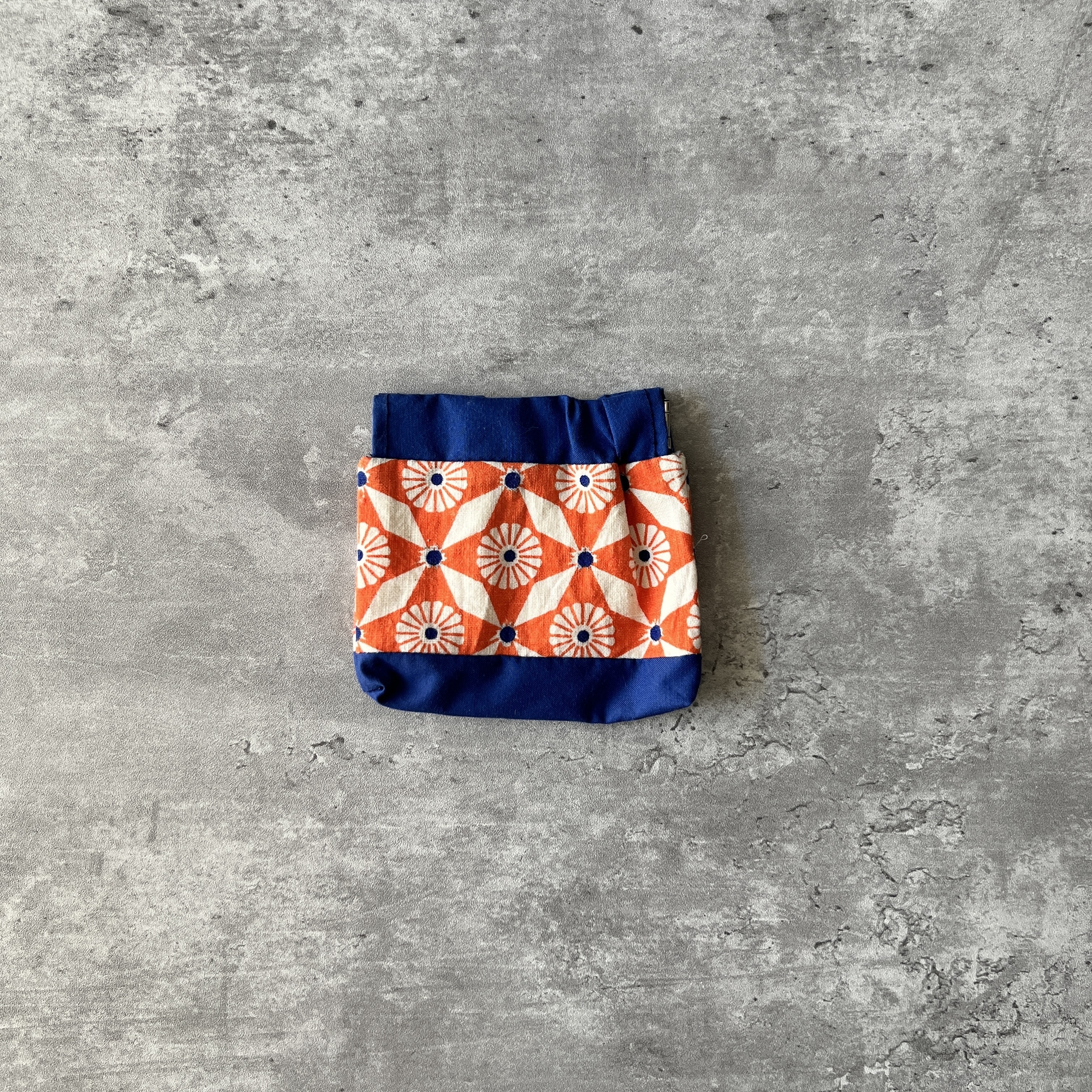 彈口快取小錢包（藍橙花藍）