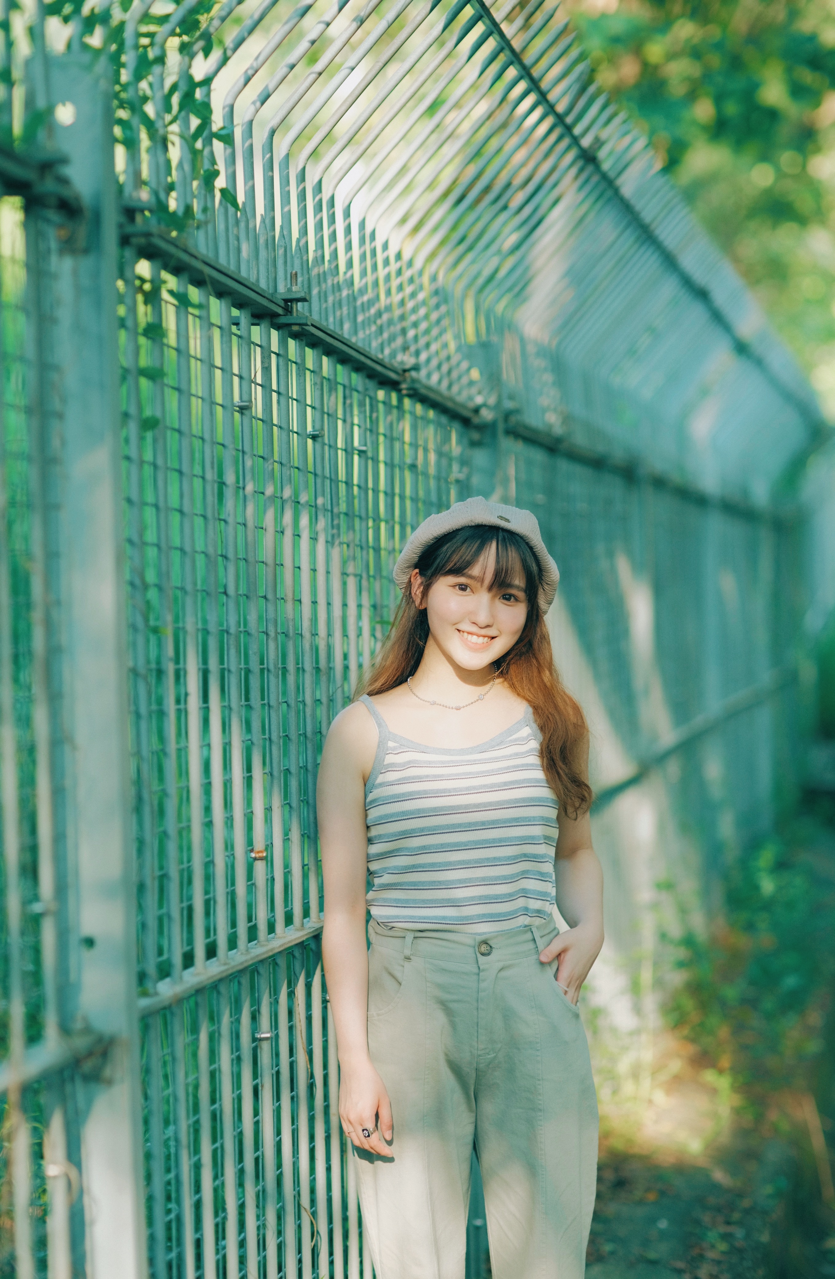 三色／間條平領設計背心／Striped Flat Collar Tank Top