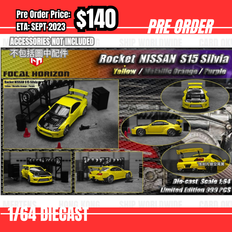 PO-$140 * FH Model * 1:64 Nissan Silvia S15 Pandem Yellow w/ Black Hood [14/07]