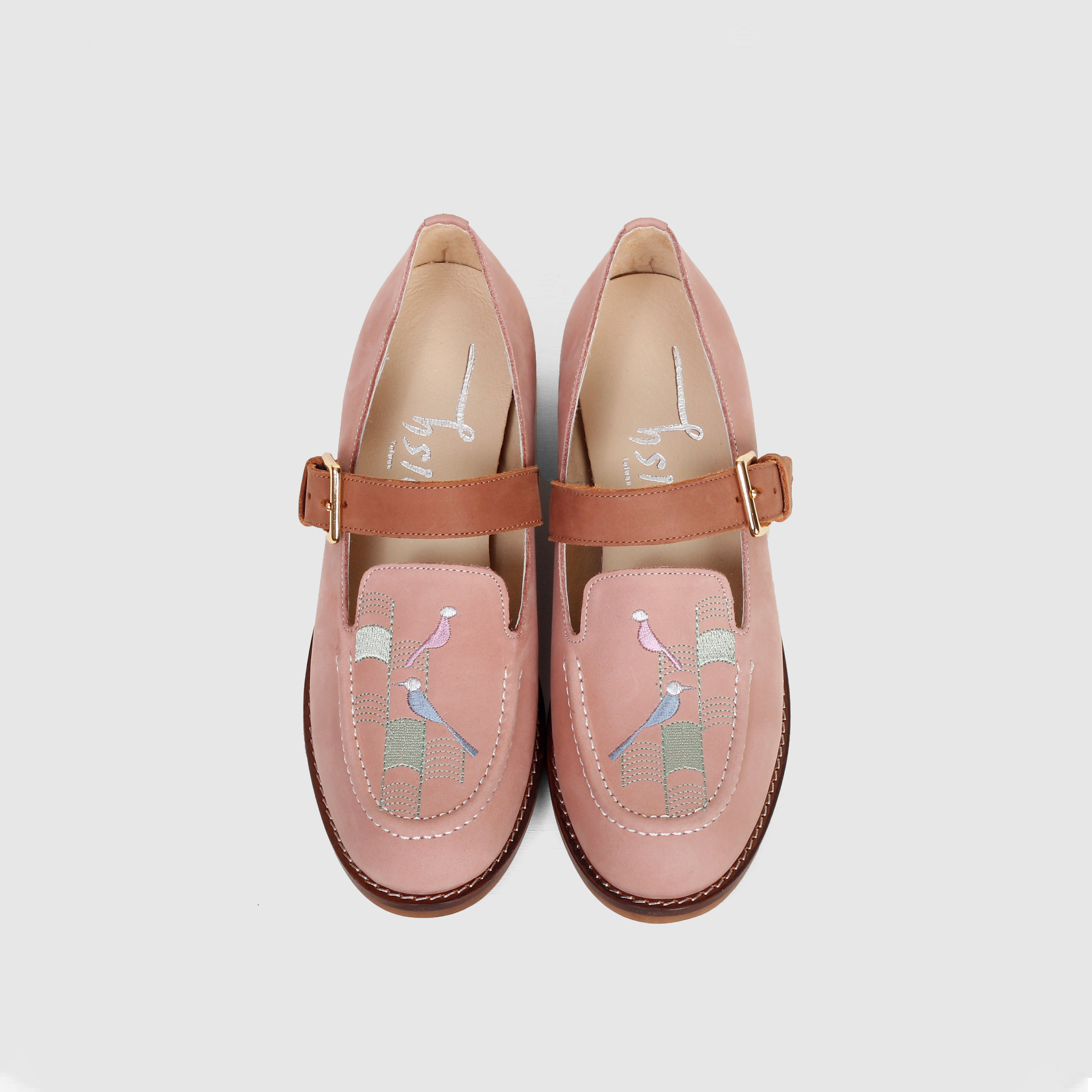 刺繡率性木跟鞋｜屋瓦上 (幽靜粉)