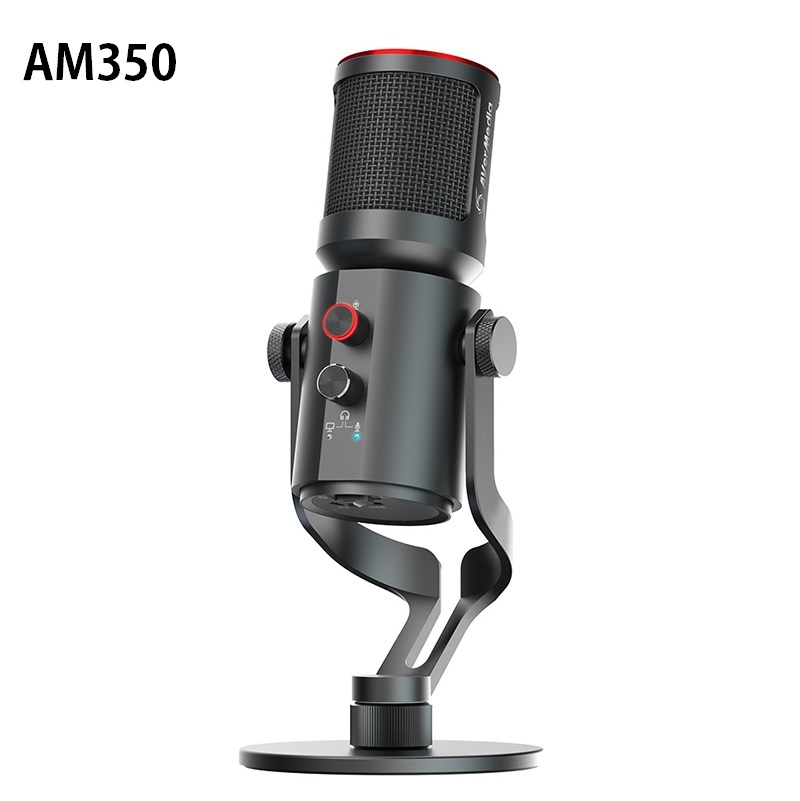 米特3C數位–AverMedia 圓剛 黑鳩Live Streamer Mic 麥克風 AM350麥克風(含底座+防噴網)/AM350單品
