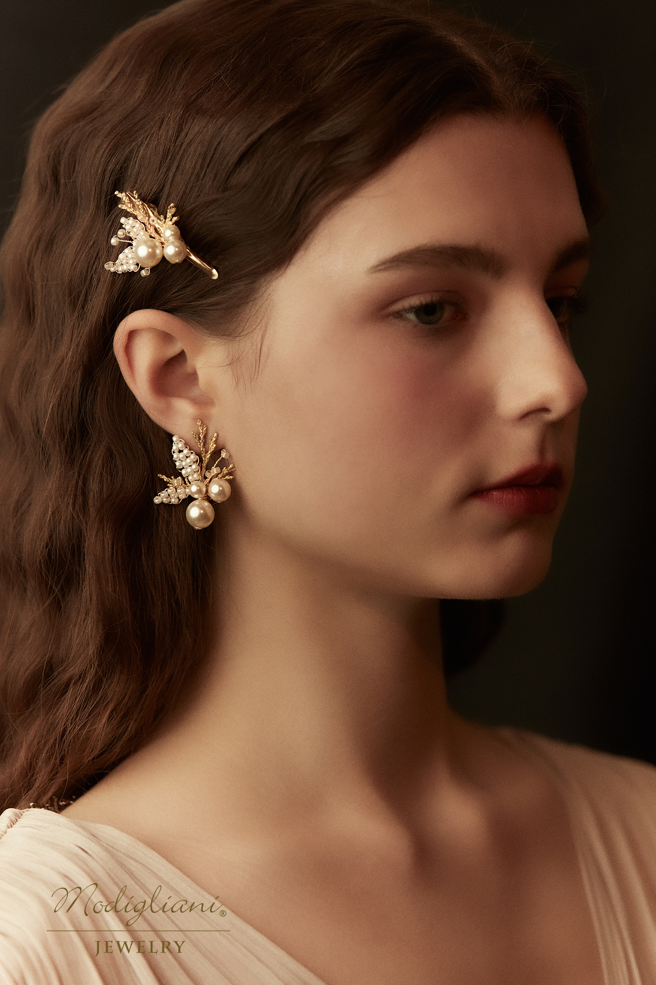 黃銅飾品,黃銅,花草,仙女,耳環,耳環,施華洛世奇水晶珍珠,珍珠,氣質