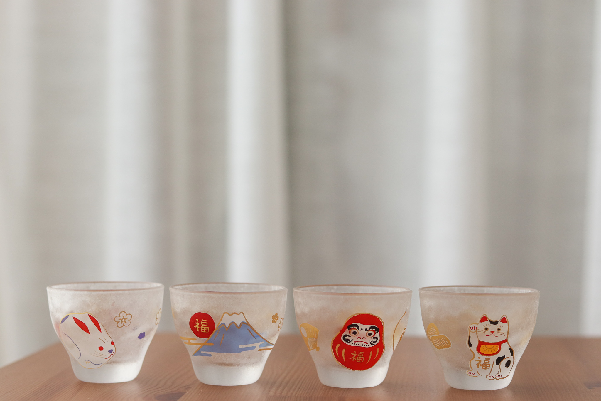 日本ADERIA 石塚硝子 緣起物 招財招福清酒杯