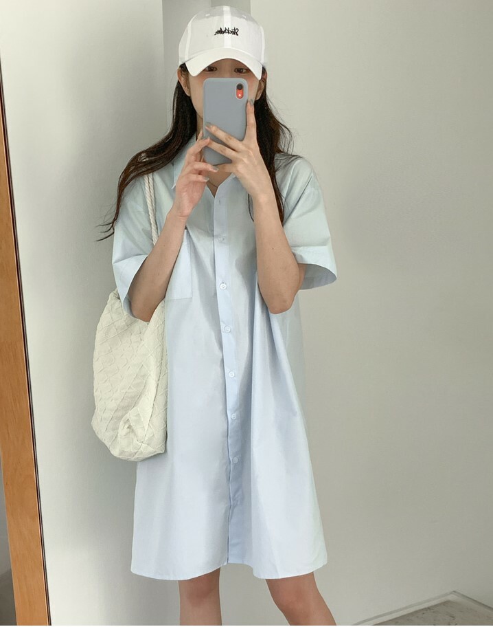 韓國Cherrykoko授權 悠閒日常胸前口袋設計襯衫洋裝