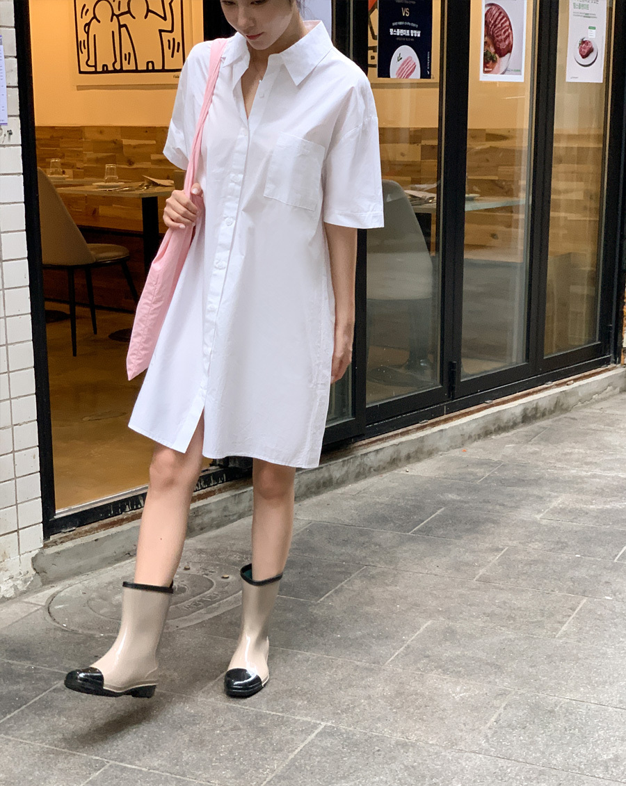 韓國Cherrykoko授權 悠閒日常胸前口袋設計襯衫洋裝