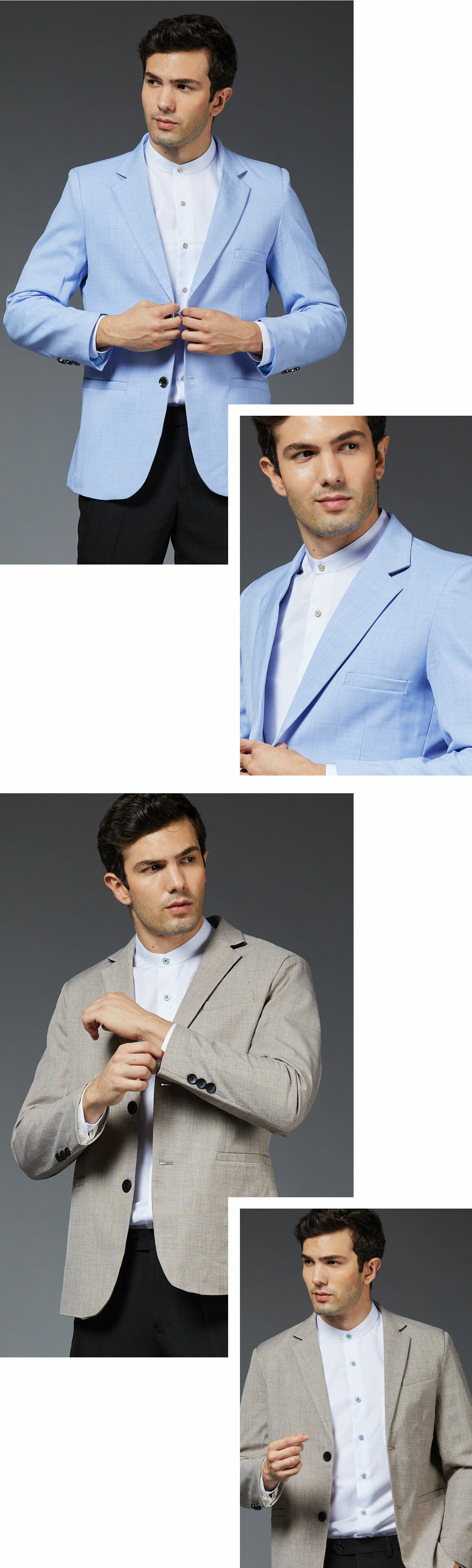 商務人士穿上仿麻西裝外套的效果展示