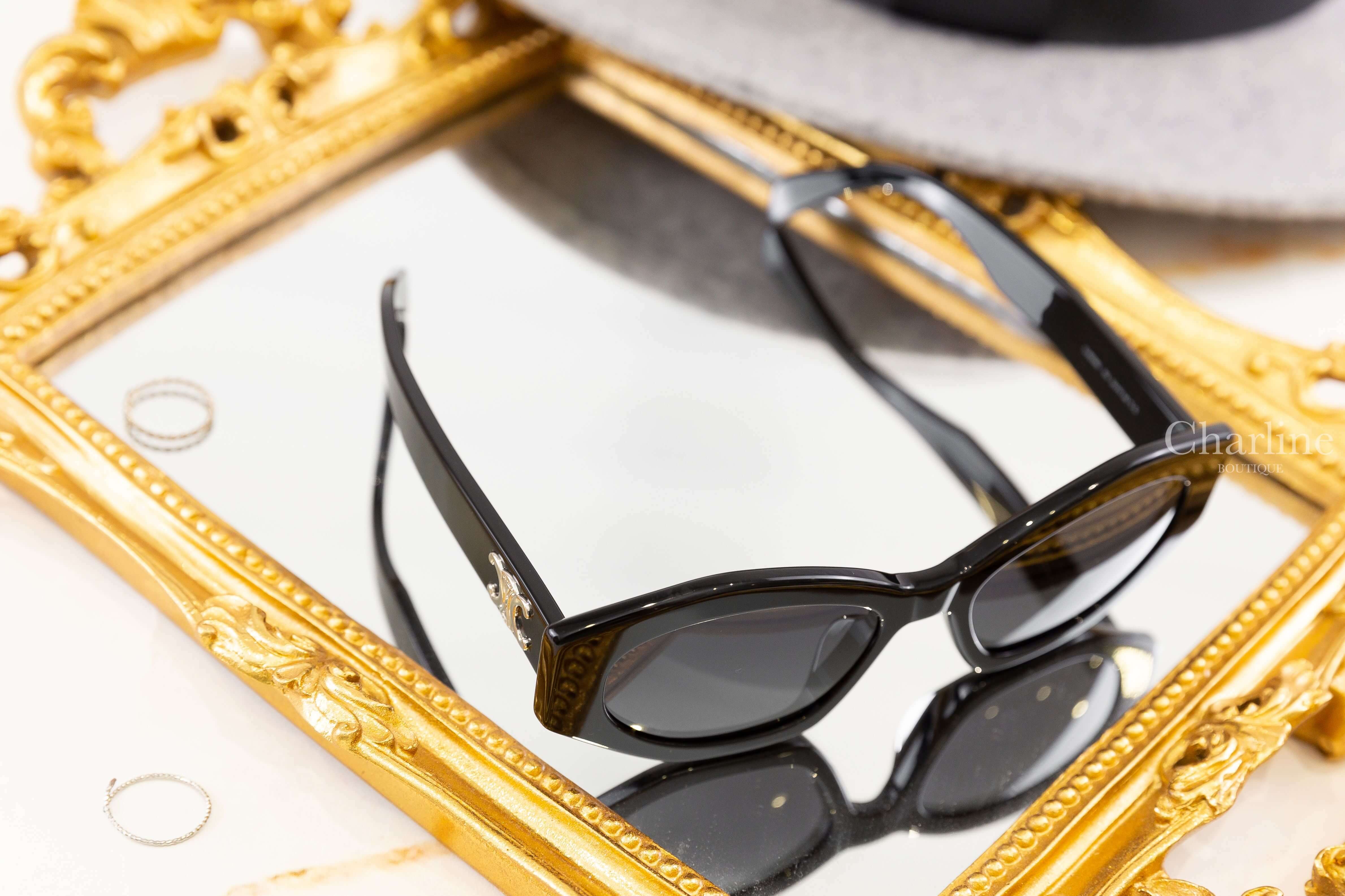 Celine Triomphe 08 Sunglasses In Acetate 黑色六角形狀側邊銀色凱旋門太陽眼鏡-Charline Boutique 精品代購