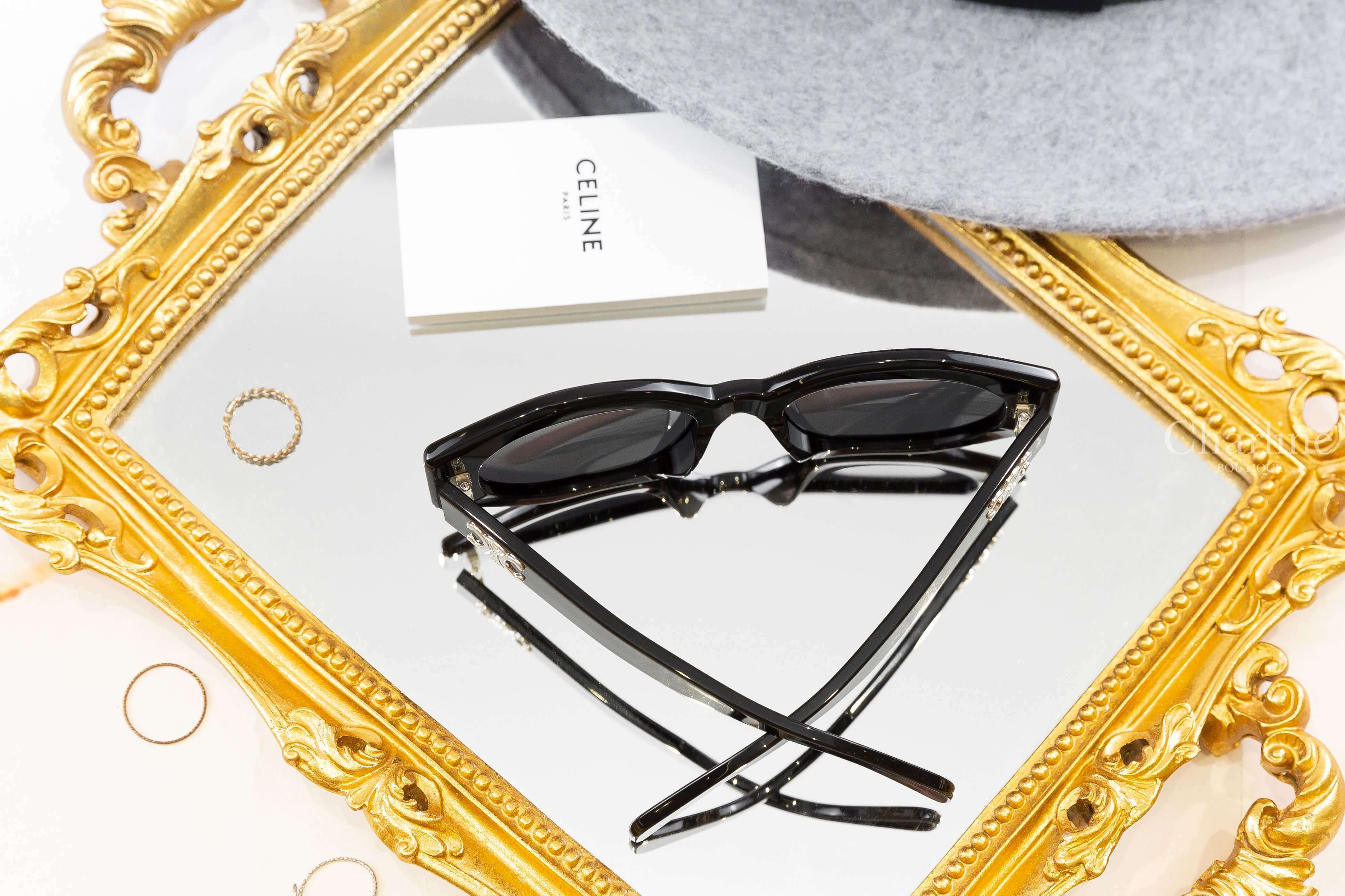 Celine Triomphe 08 Sunglasses In Acetate 黑色六角形狀側邊銀色凱旋門太陽眼鏡-Charline Boutique 精品代購