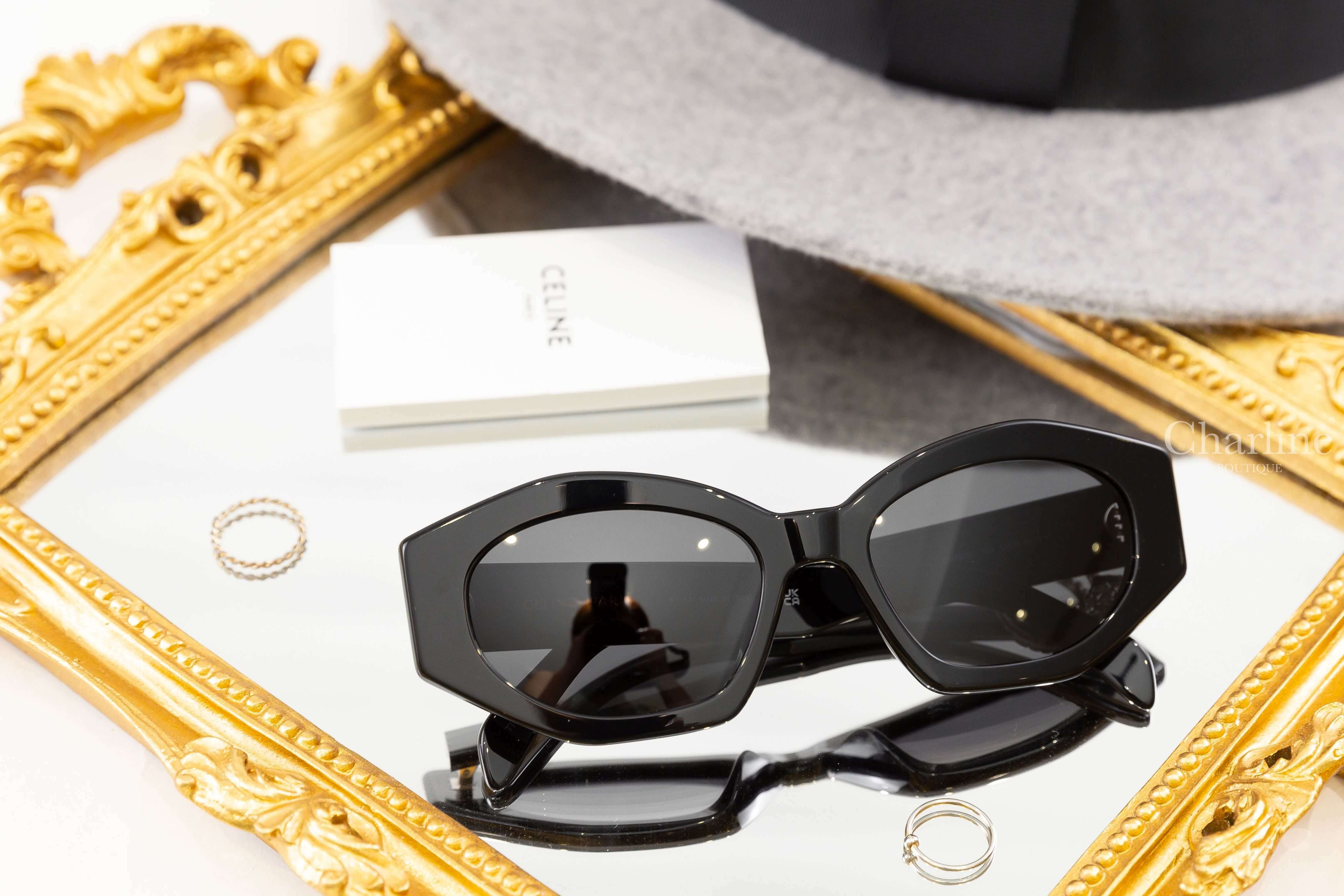 Celine Triomphe 08 Sunglasses In Acetate 黑色六角形狀側邊銀色凱旋門太陽眼鏡