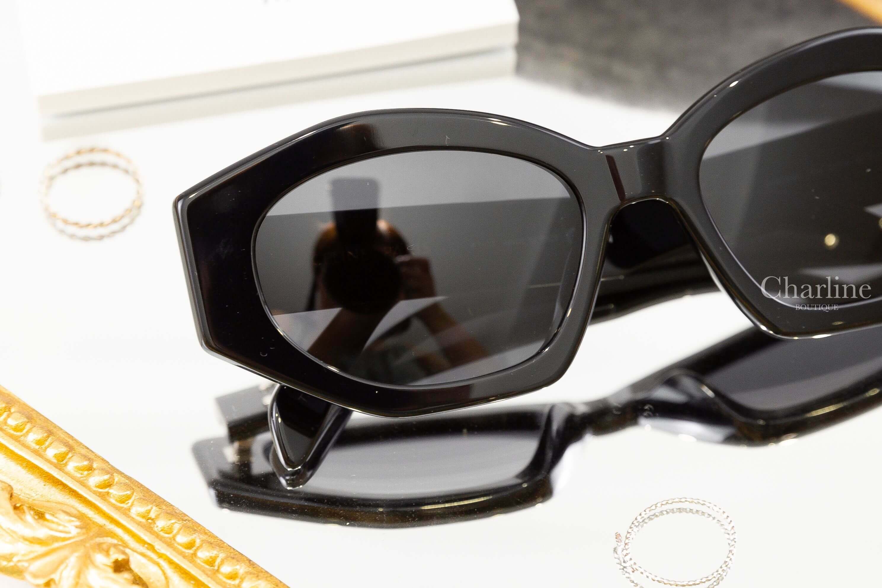 Celine Triomphe 08 Sunglasses In Acetate 黑色六角形狀側邊銀色凱旋門太陽眼鏡