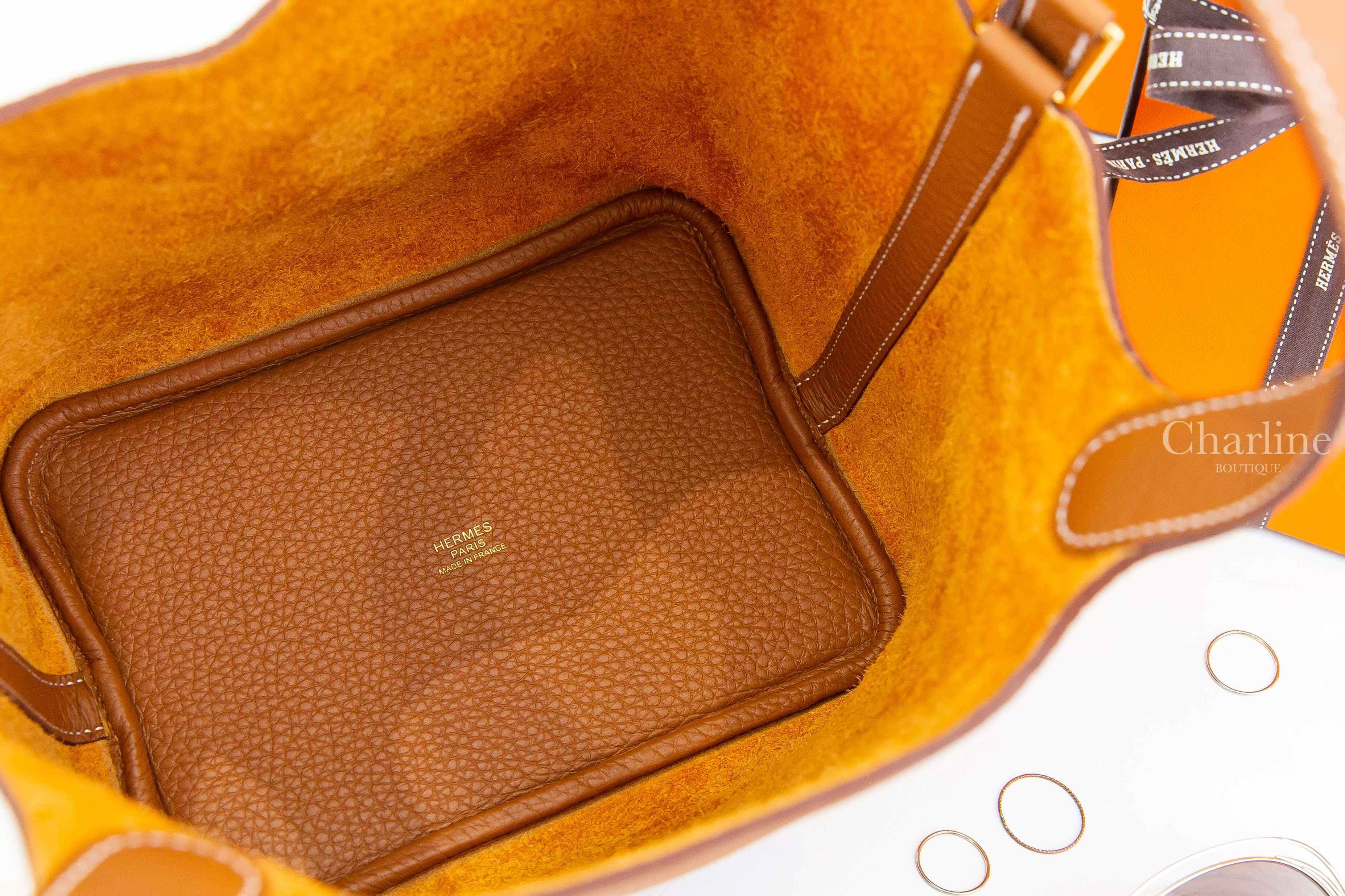 Hermès Picotin Lock 18cm 37 Gold Taurillon Clemence B刻焦糖色金釦小型提把水桶包-Charline Boutique 精品代購
