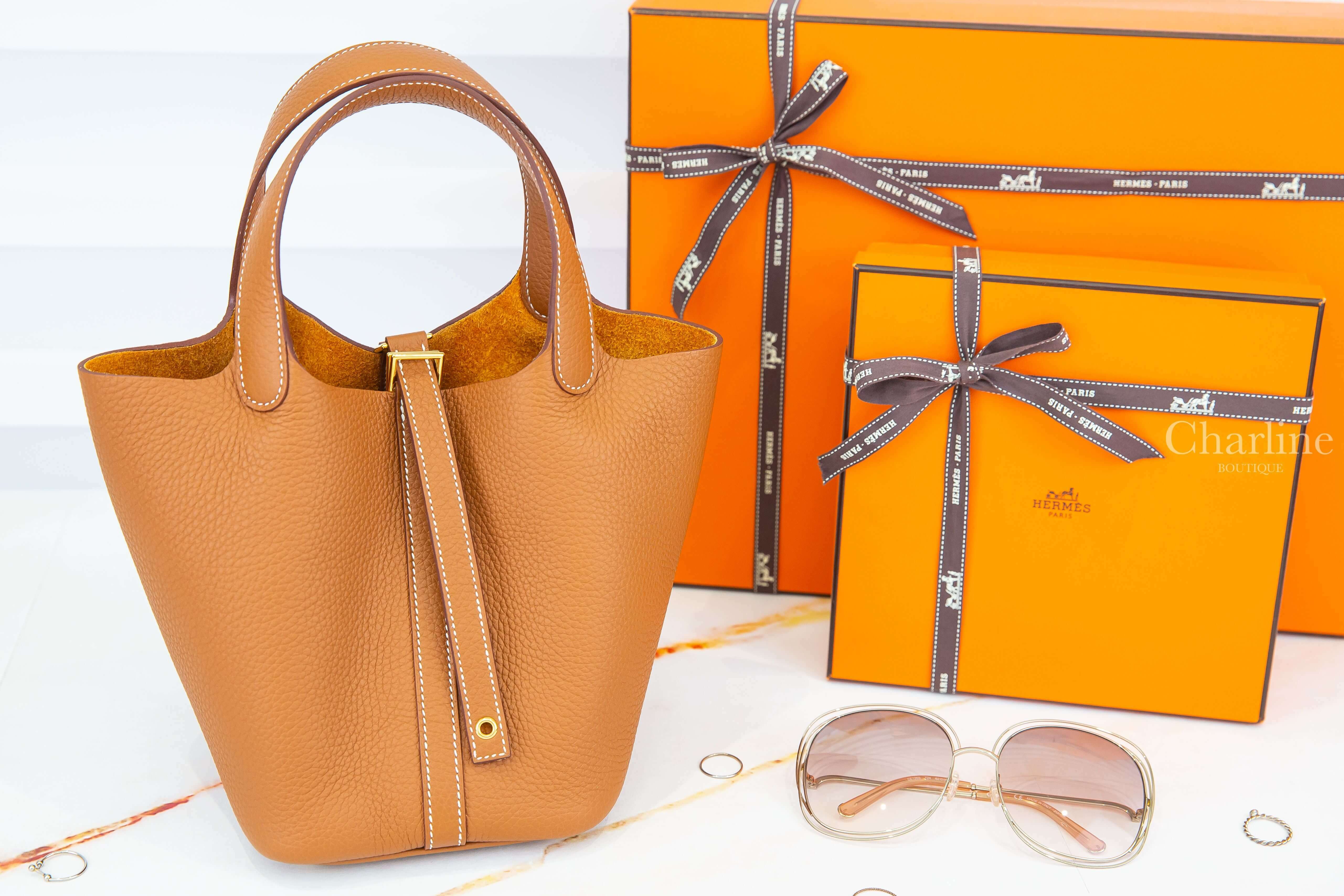 Hermès Picotin Lock 18cm 37 Gold Taurillon Clemence B刻焦糖色金釦小型提把水桶包-Charline Boutique 精品代購