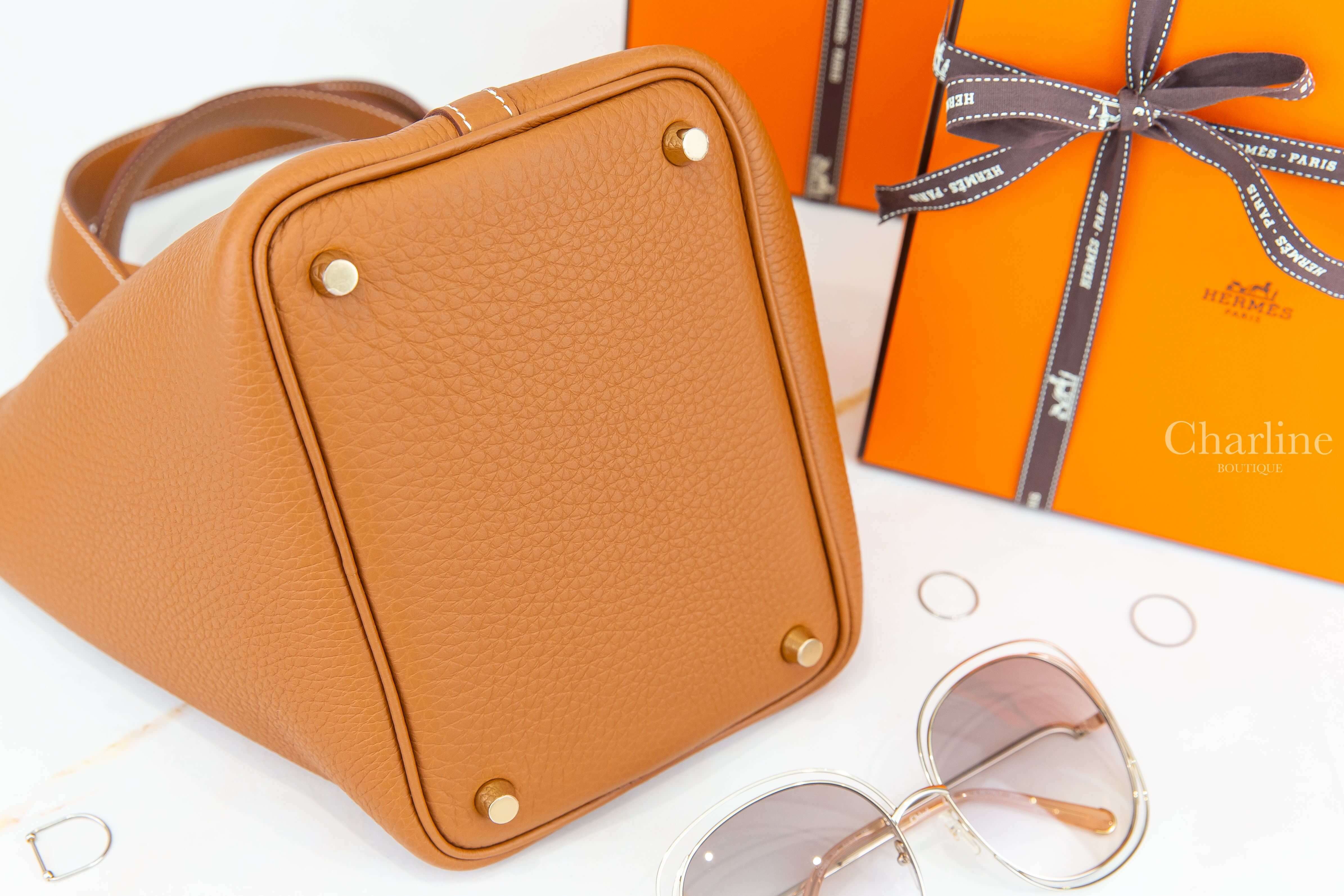 Hermès Picotin Lock 18cm 37 Gold Taurillon Clemence B刻焦糖色金釦小型提把水桶包-Charline Boutique 精品代購