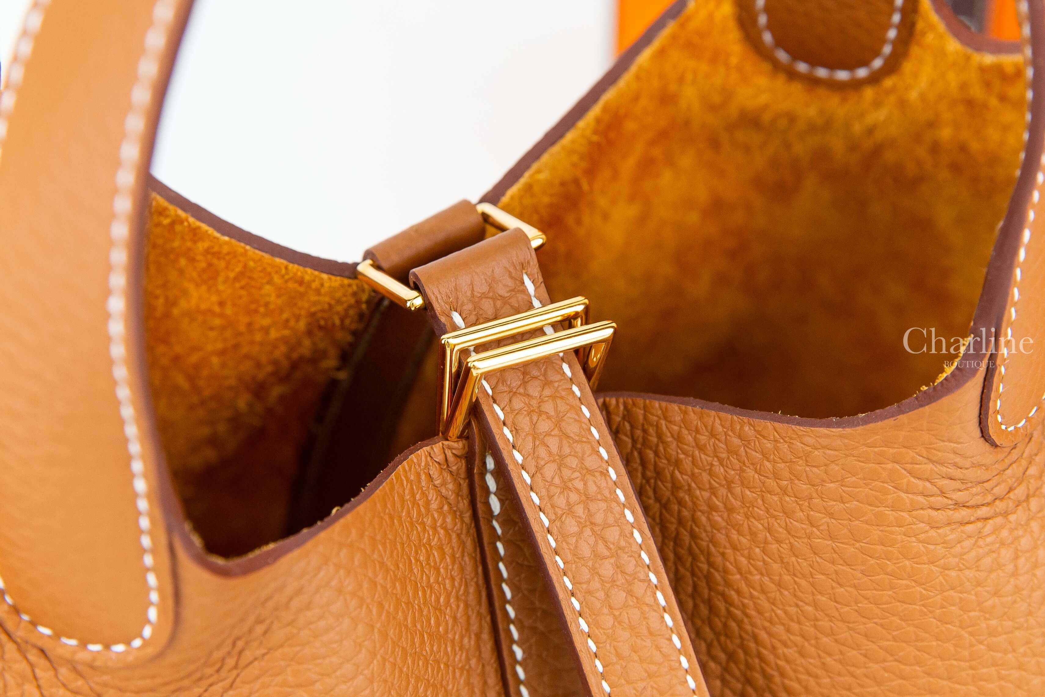 Hermès Picotin Lock 18cm 37 Gold Taurillon Clemence 焦糖色金釦小型提把水桶包