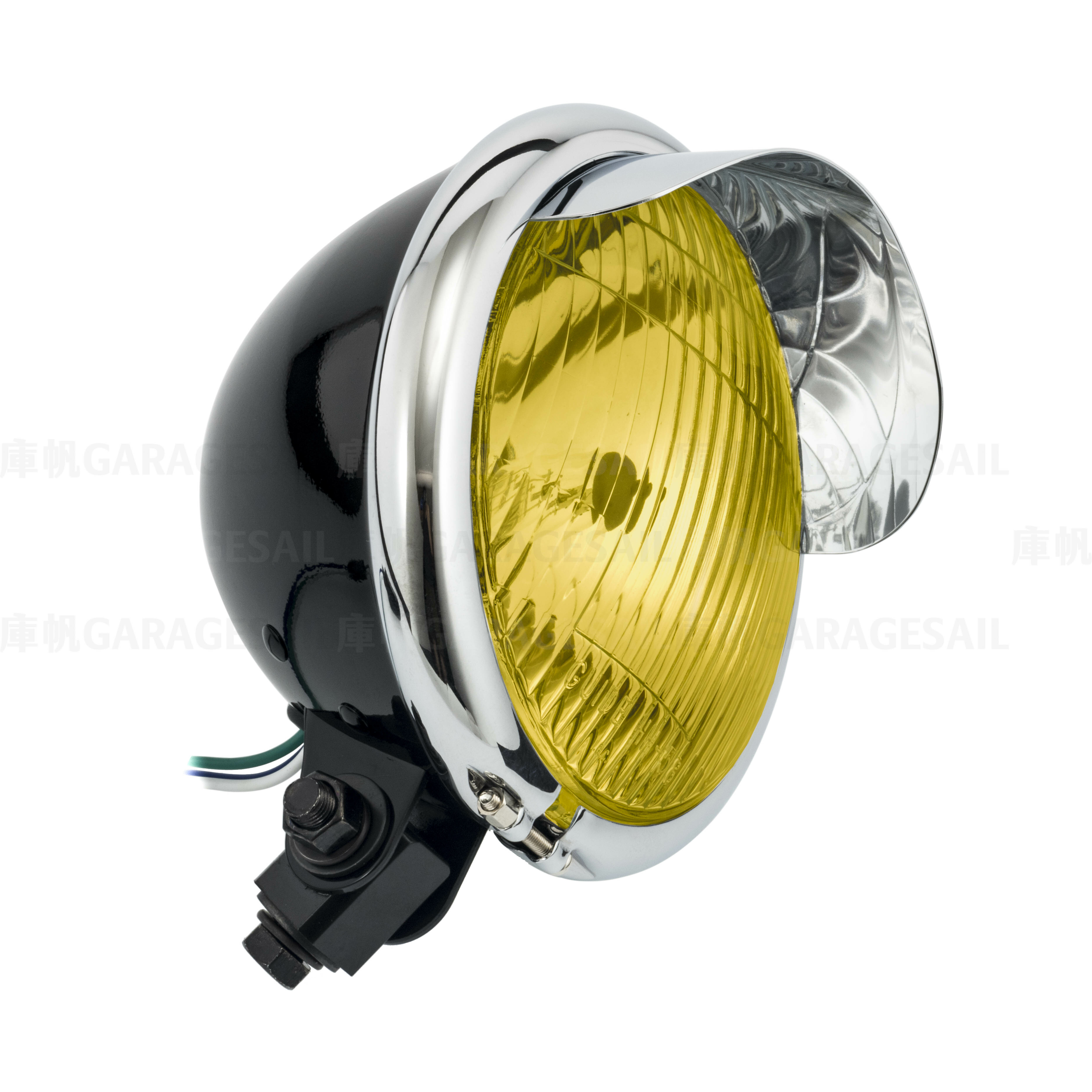 5.75吋圓 下鎖式 燈簷大燈 亮黑銀框