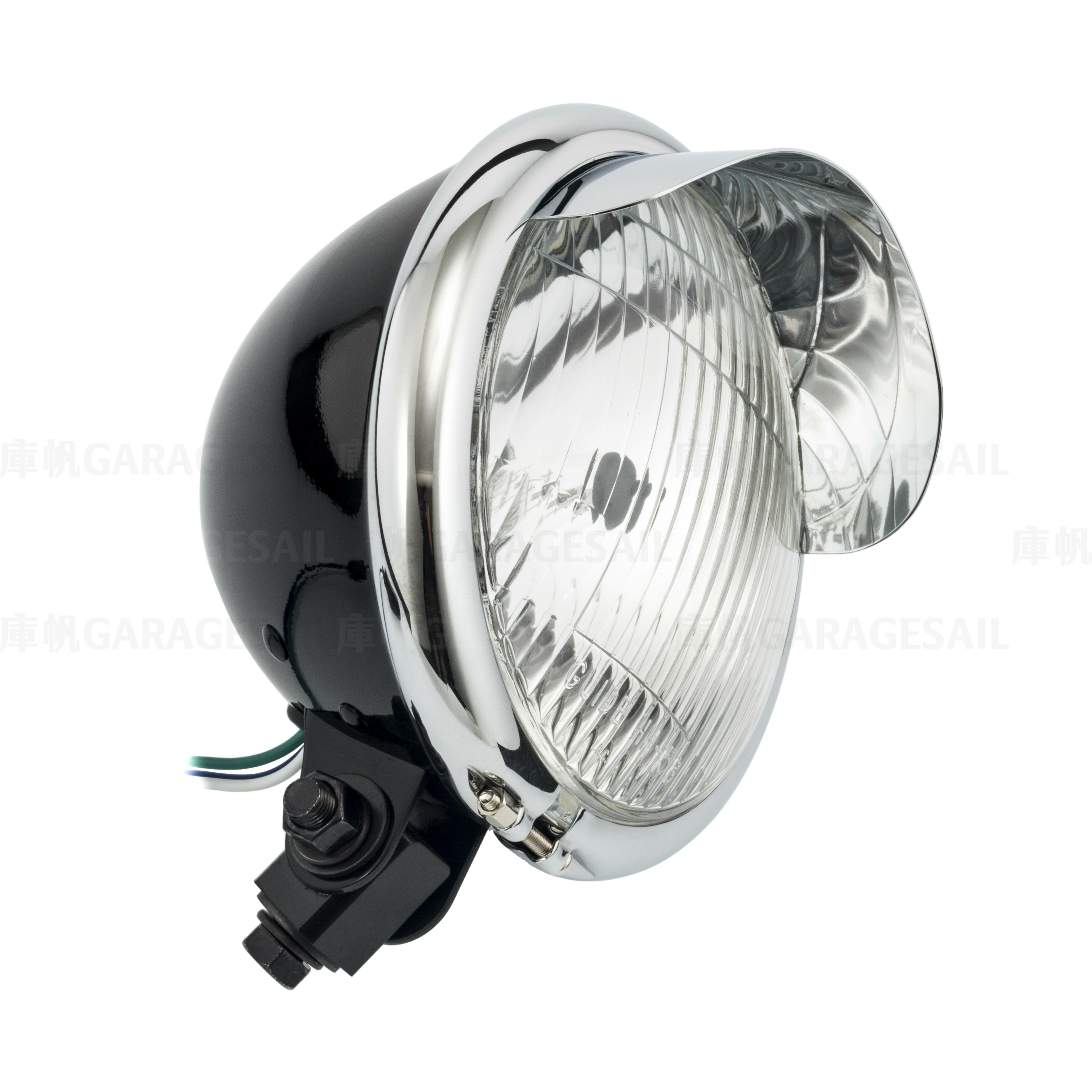 5.75吋圓 下鎖式 燈簷大燈 亮黑銀框