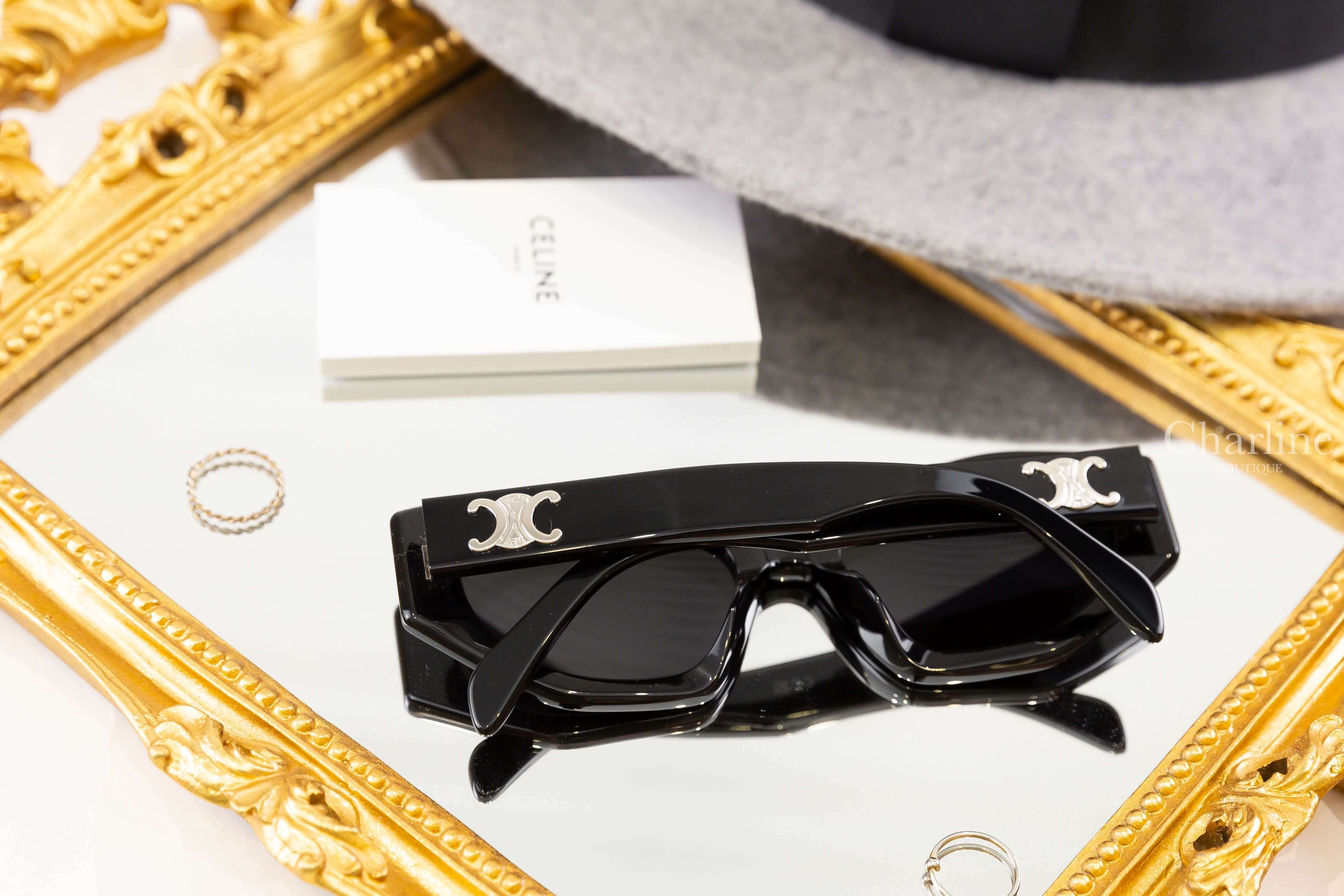Celine Triomphe 08 Sunglasses In Acetate 黑色六角形狀側邊銀色凱旋門太陽眼鏡-Charline Boutique 精品代購