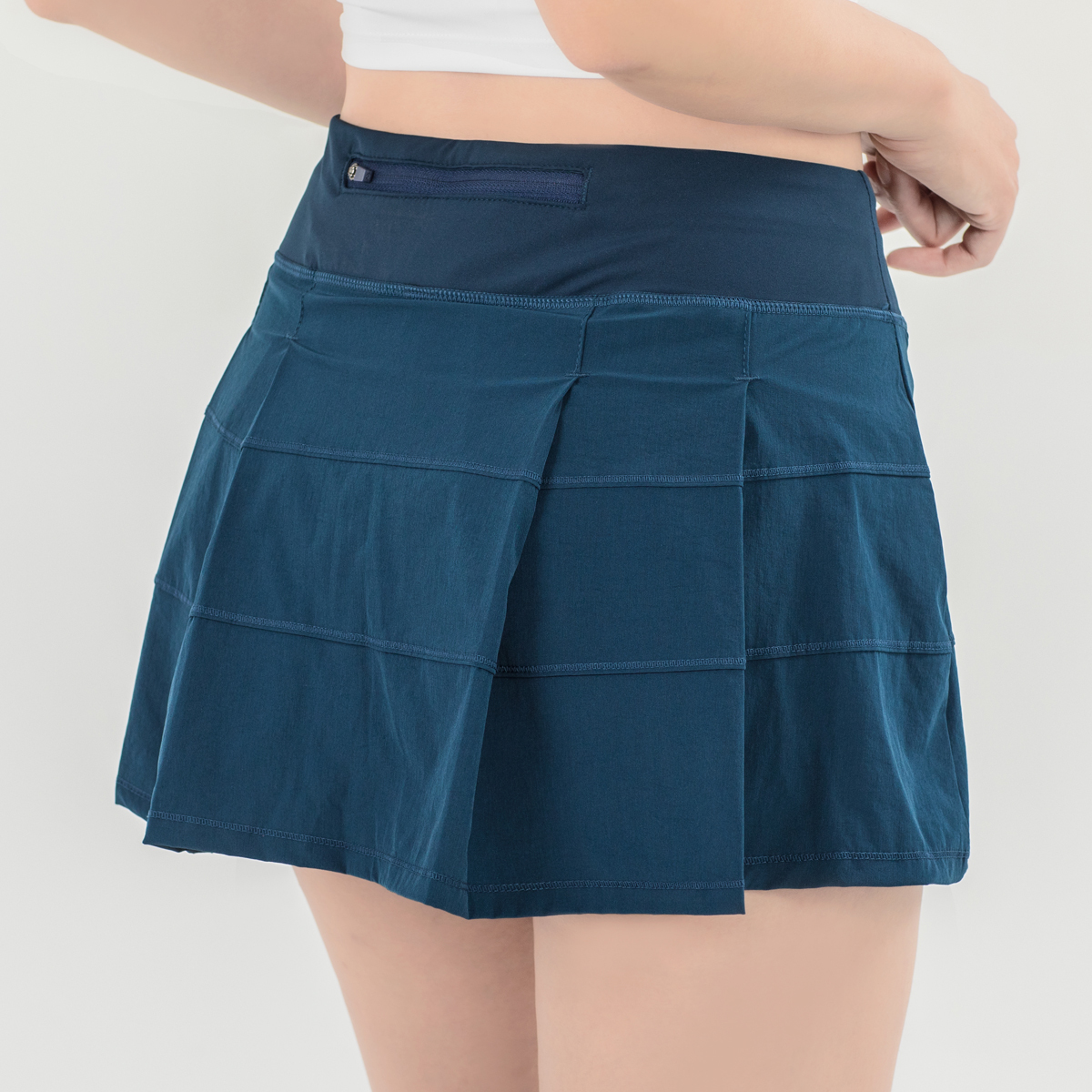 素色百褶褲裙 藏青