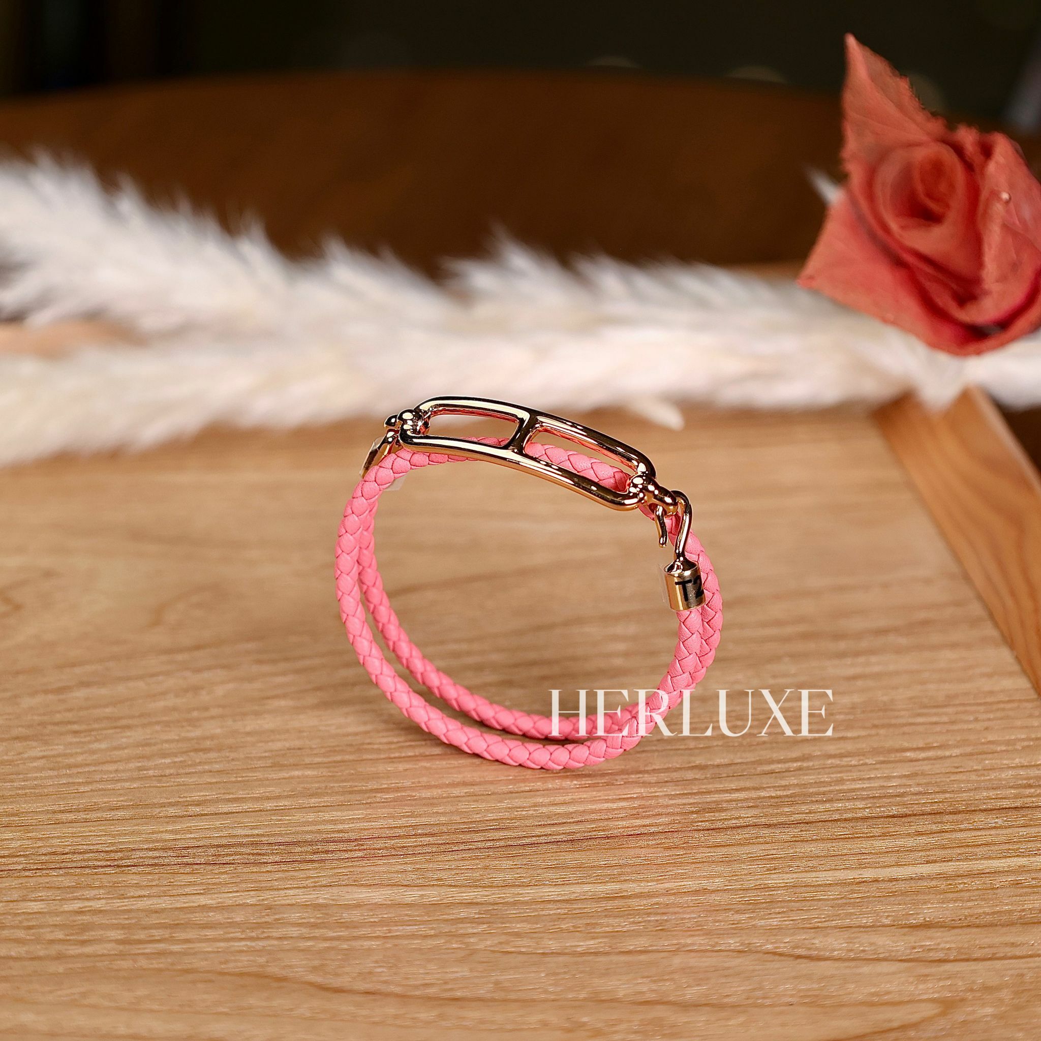 Roulis double tour tresse bracelet 8W rose azalee cd T2