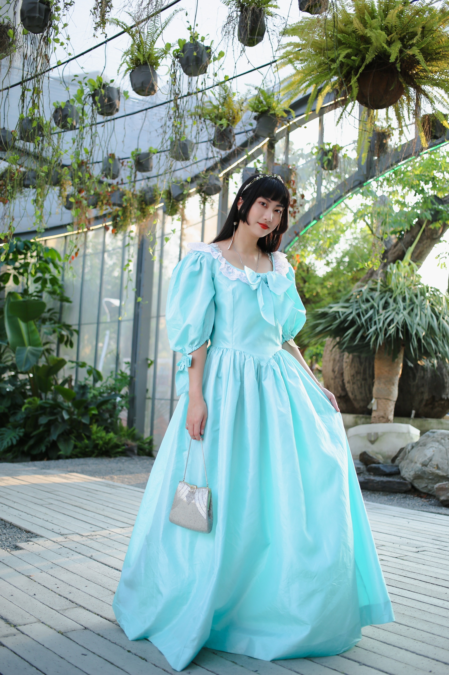 Vintage Dress / 古著蝴蝶結袖蒂芬尼色蓬裙禮服