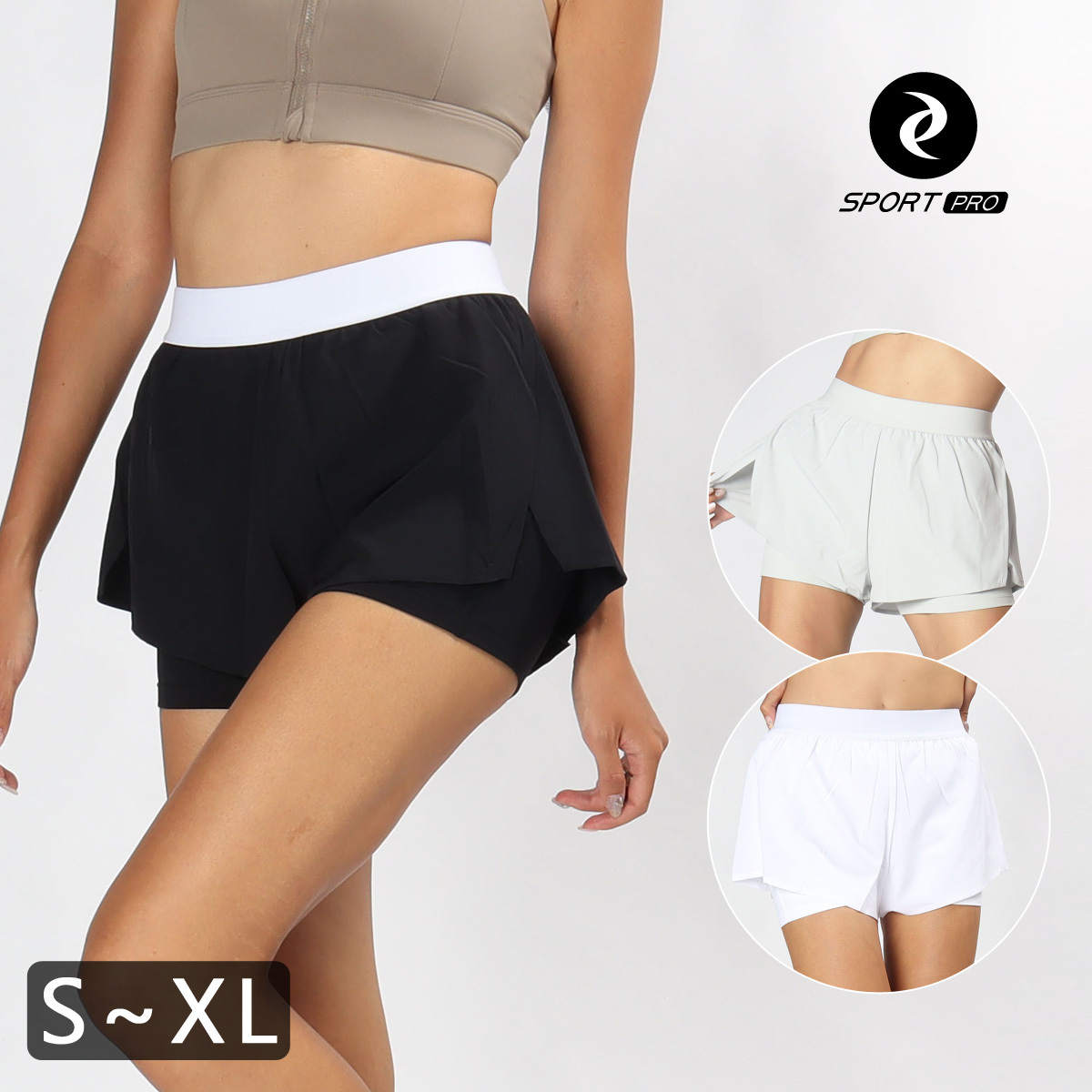 高腰假兩件防曝光網球/瑜珈/運動機能褲*