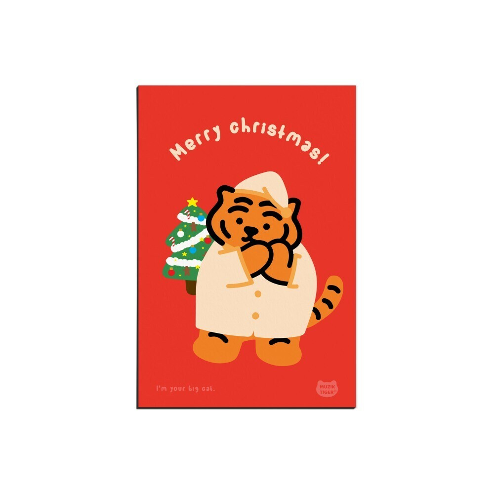 Muzik Tiger Christmas Postcard－Red Tiger (Korean Stationery Brand)