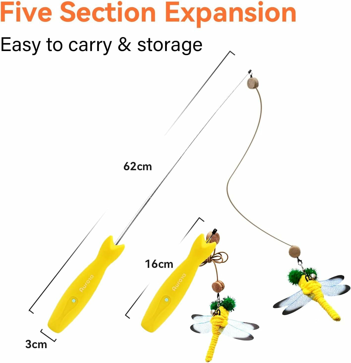 Laroo LED Cat Wand Dragonfly (Yellow/Green) (16-62)cm