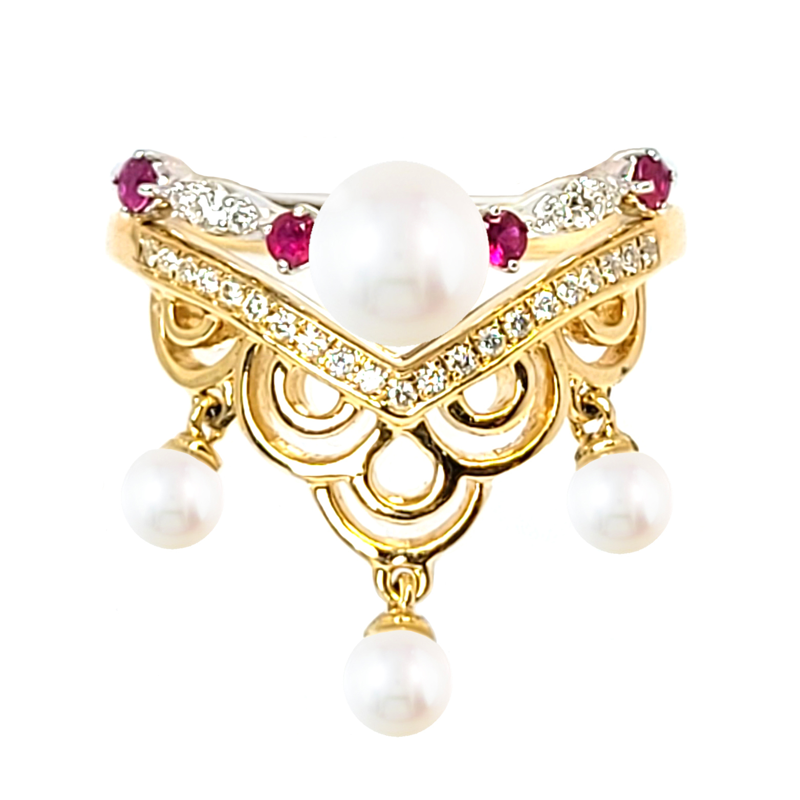 18K白金及18K黃金天然鑽石珍珠戒指套裝