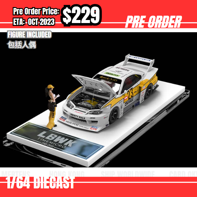 PO-$229 * Time Micro * 1:64 Nissan Silvia S15 LBWK Flash #23 w/figure[15/07]
