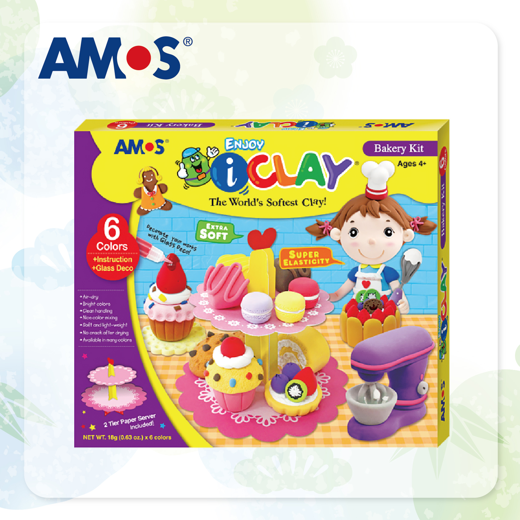 AMOS 6色18g紙黏土 + 工具套裝 (烘焙食品)
