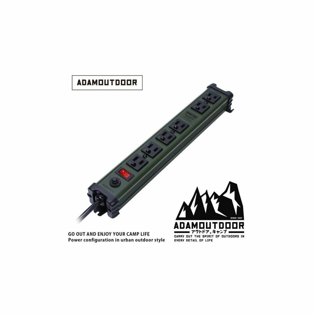 ADAMOUTDOOR｜直式金屬6座延長線 軍綠色